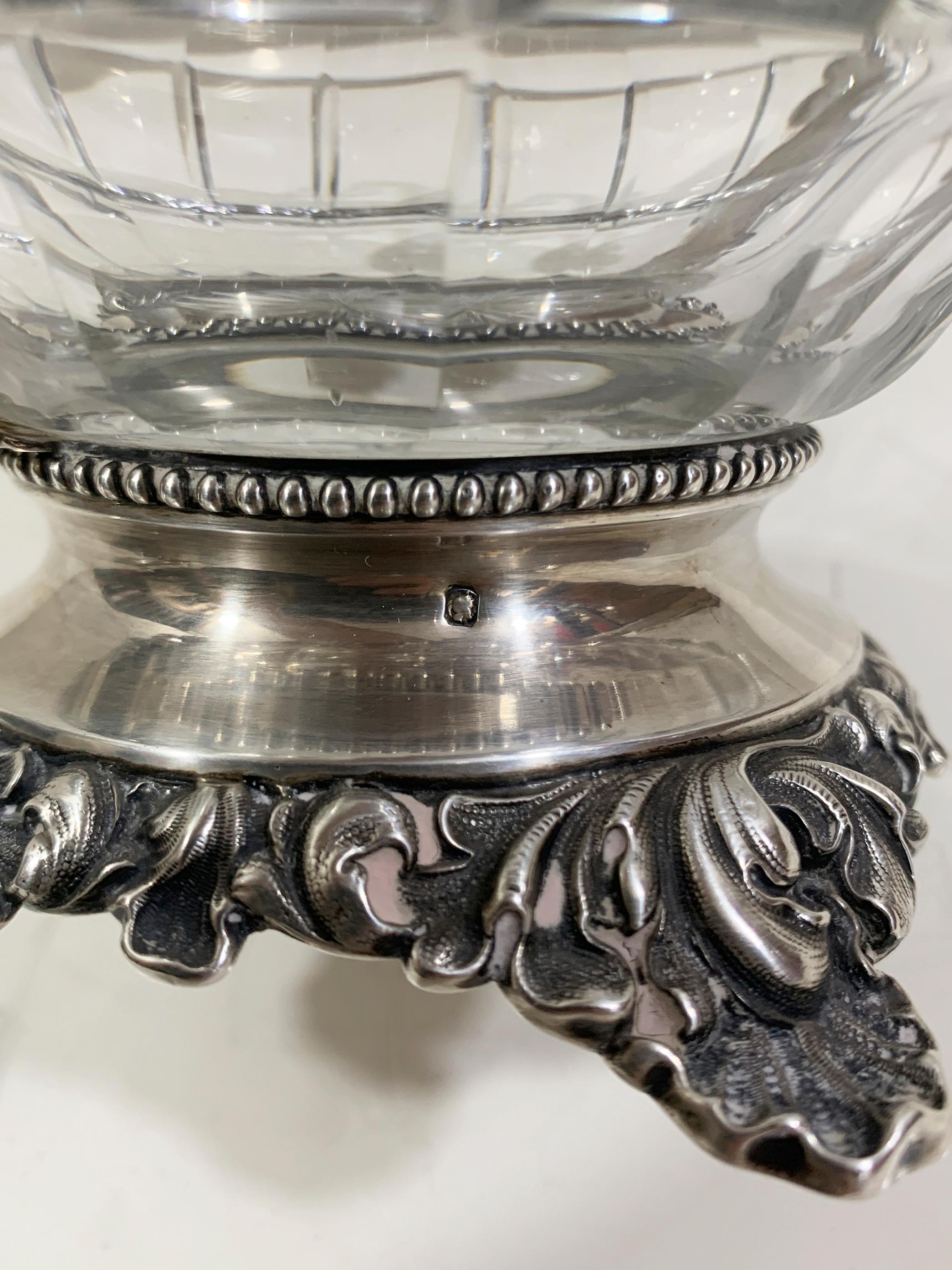 XIXe siècle Coupe en argent massif et cristal avec anses, poinçon Minerva 1, Paris 1838 - 1919 en vente