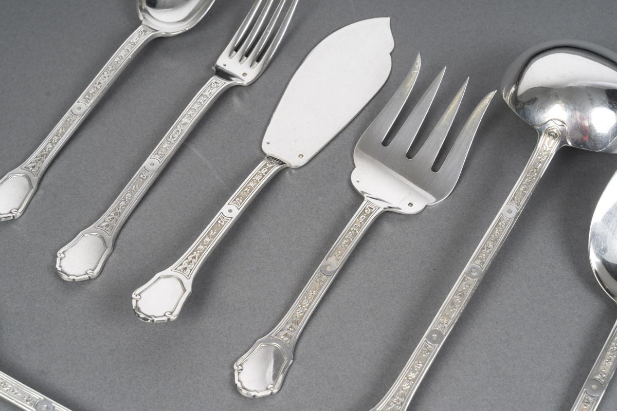 Solid silver cutlery set 187 pieces “Versailles” model by TETARD Frères. 6