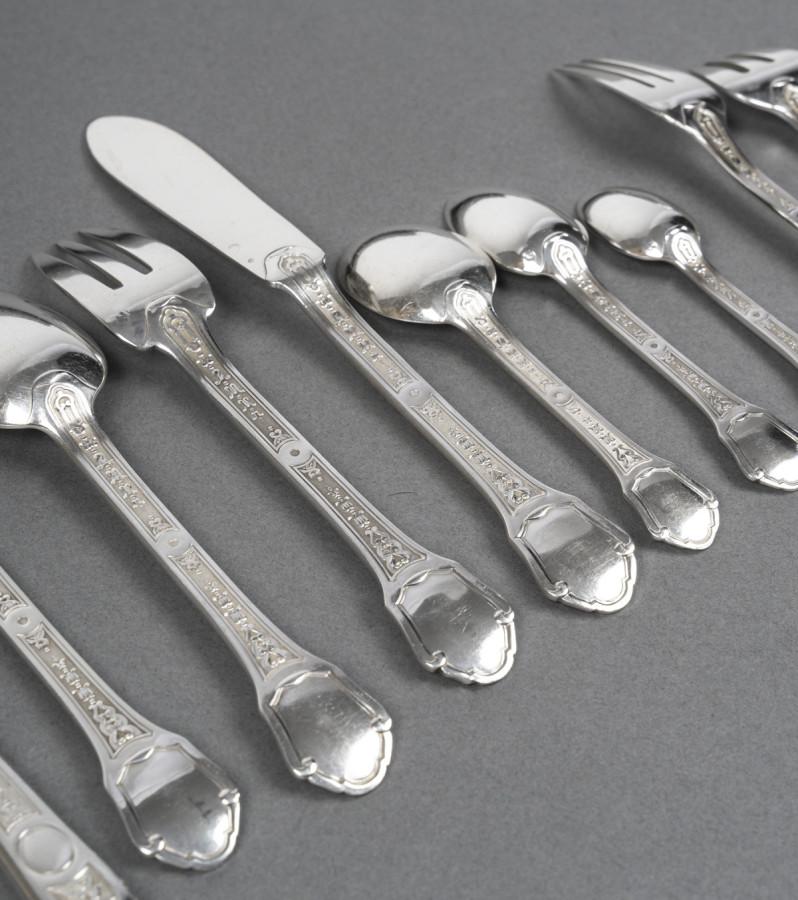 French Solid silver cutlery set 187 pieces “Versailles” model by TETARD Frères.