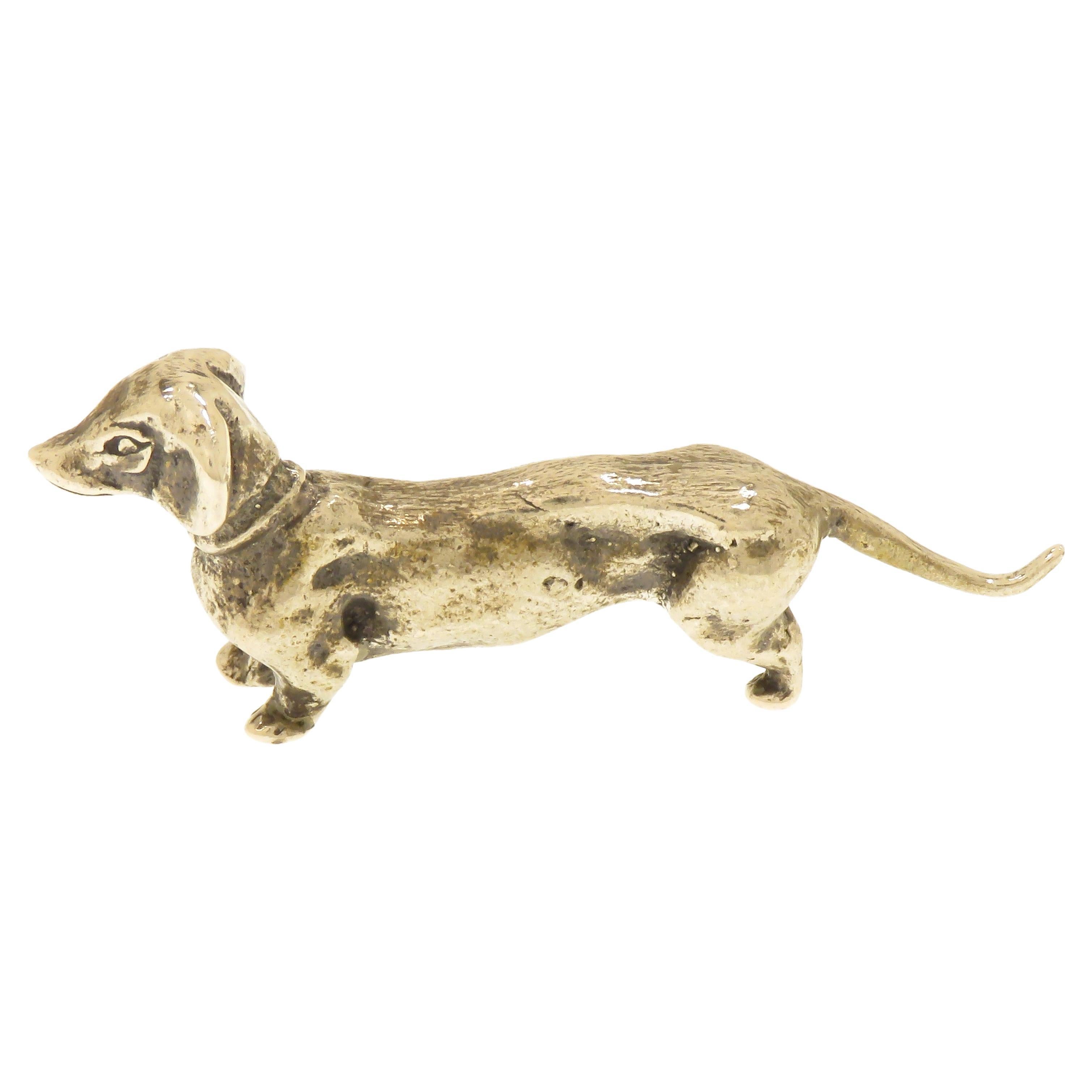 Solid Silver Dachshund Figurine Vintage 1970s, Made in Italy