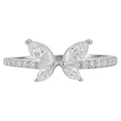 Solid Silver Delicate Butterfly Marquise & Round Cut Moissanite Ring by Silvorra