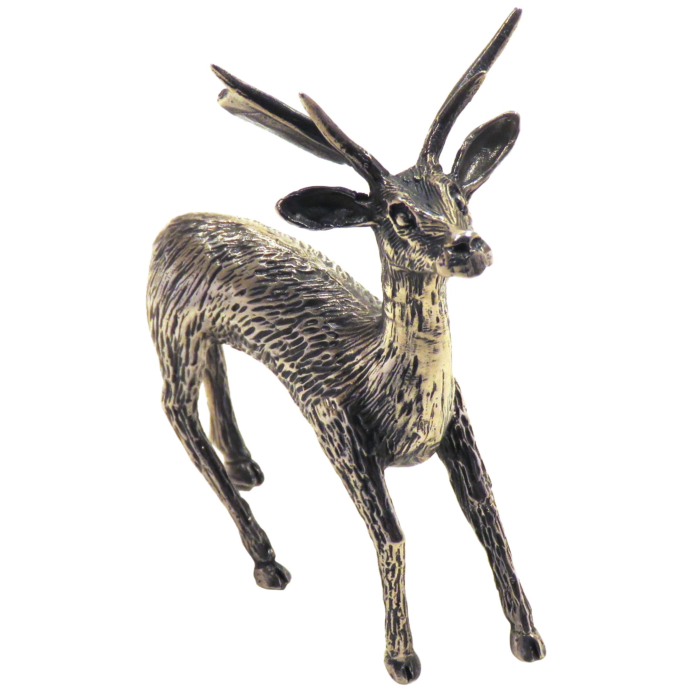 Solid Silver Fallow Deer Figurine Vintage, 1970s For Sale