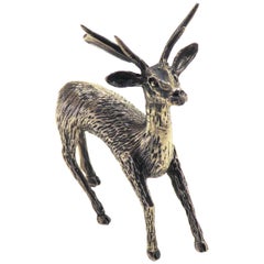 Figurine de cerf en saule en argent massif vintage, années 1970