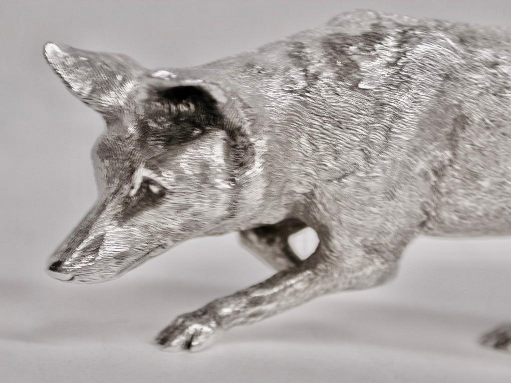 Modern Solid Silver Fox, Dated 1987, Mappin & Webb, London.