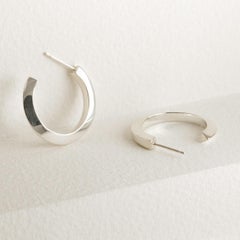 Solid Silver Hoop Earrings Medium Flow Square to Triangle