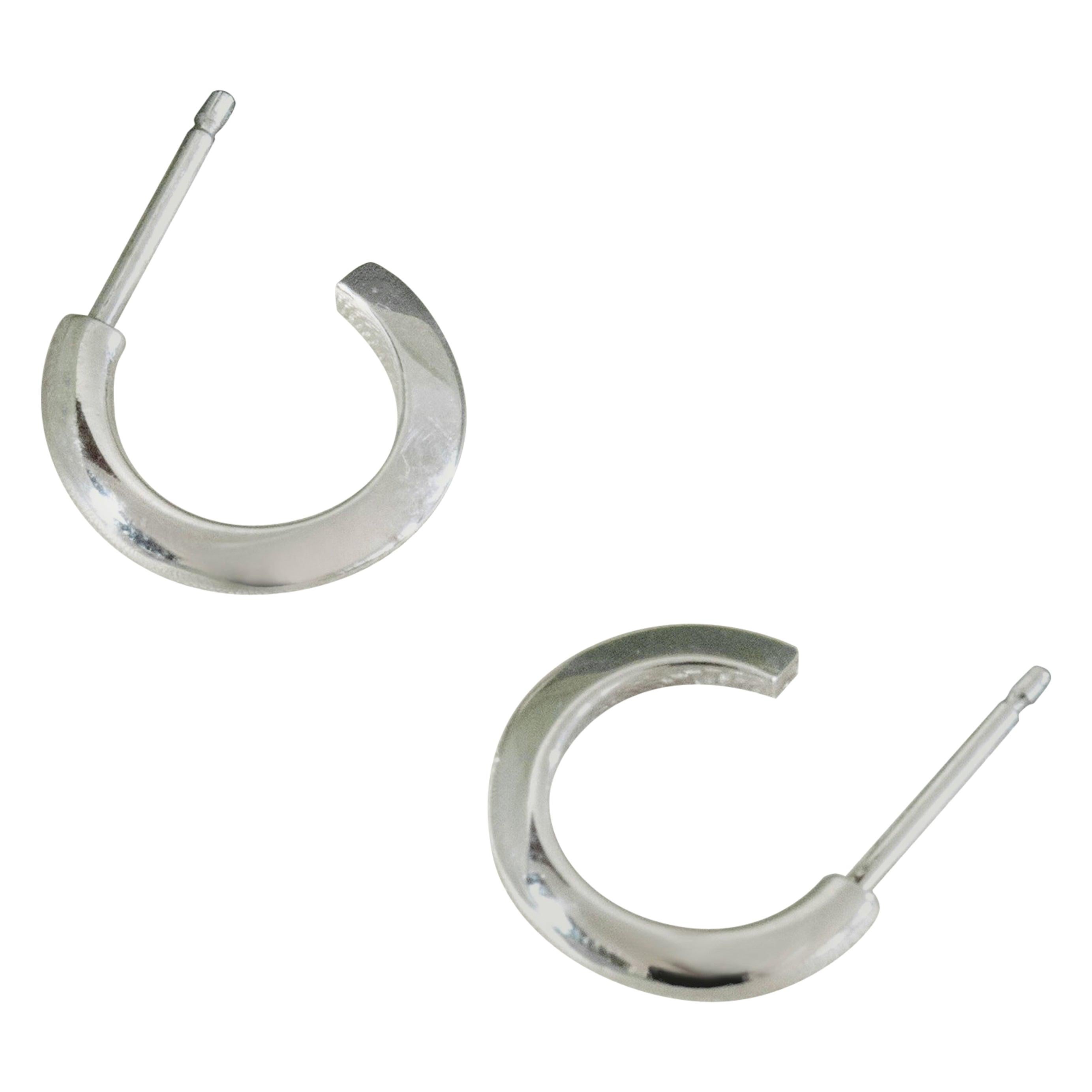 Solid Silver Hoop Earrings Small Flow Circle to Triangle For Sale