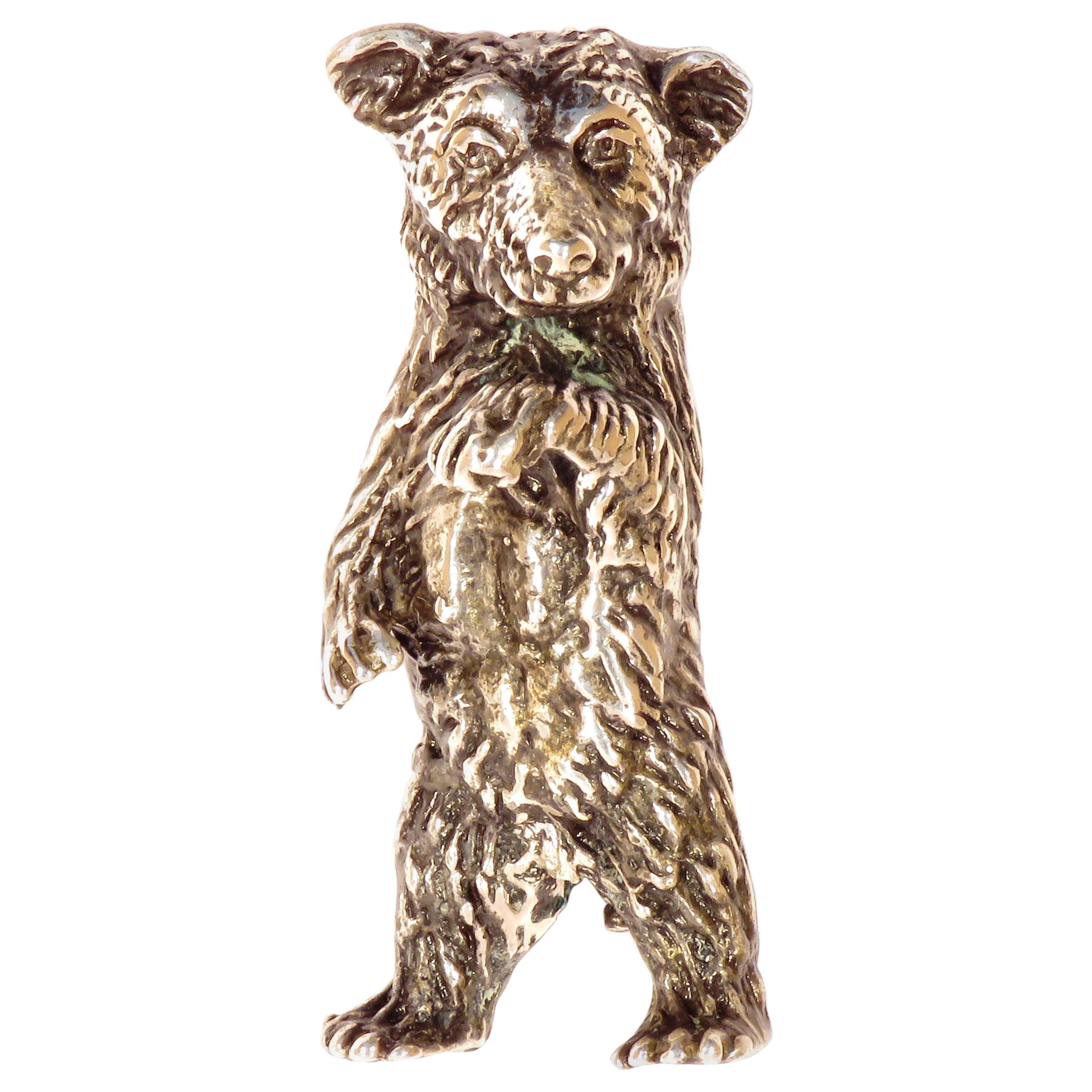 Solid Silver Italian Bear Figurine Vintage, 1970s For Sale