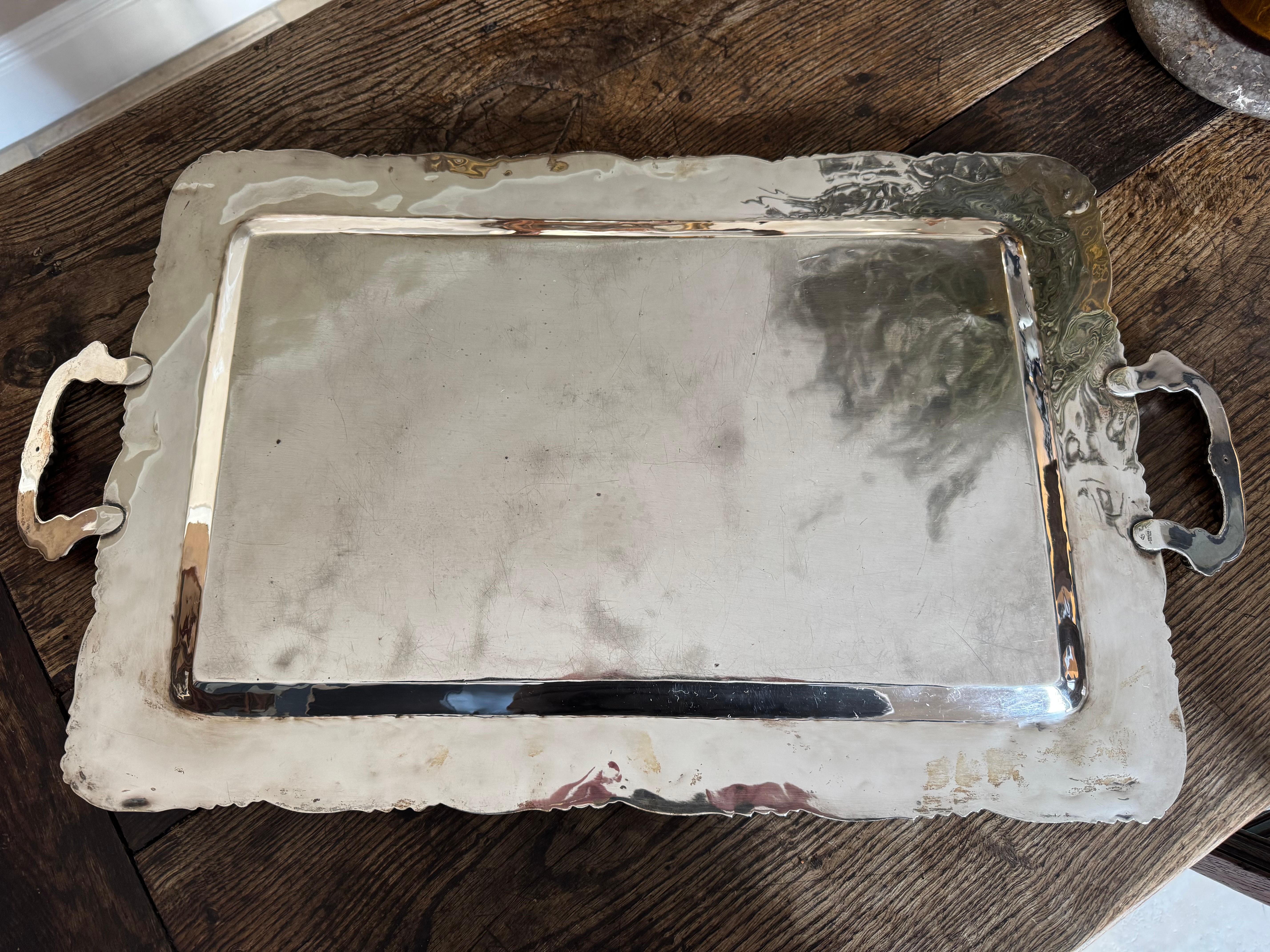 Solid silver large handled tray. For Sale 2