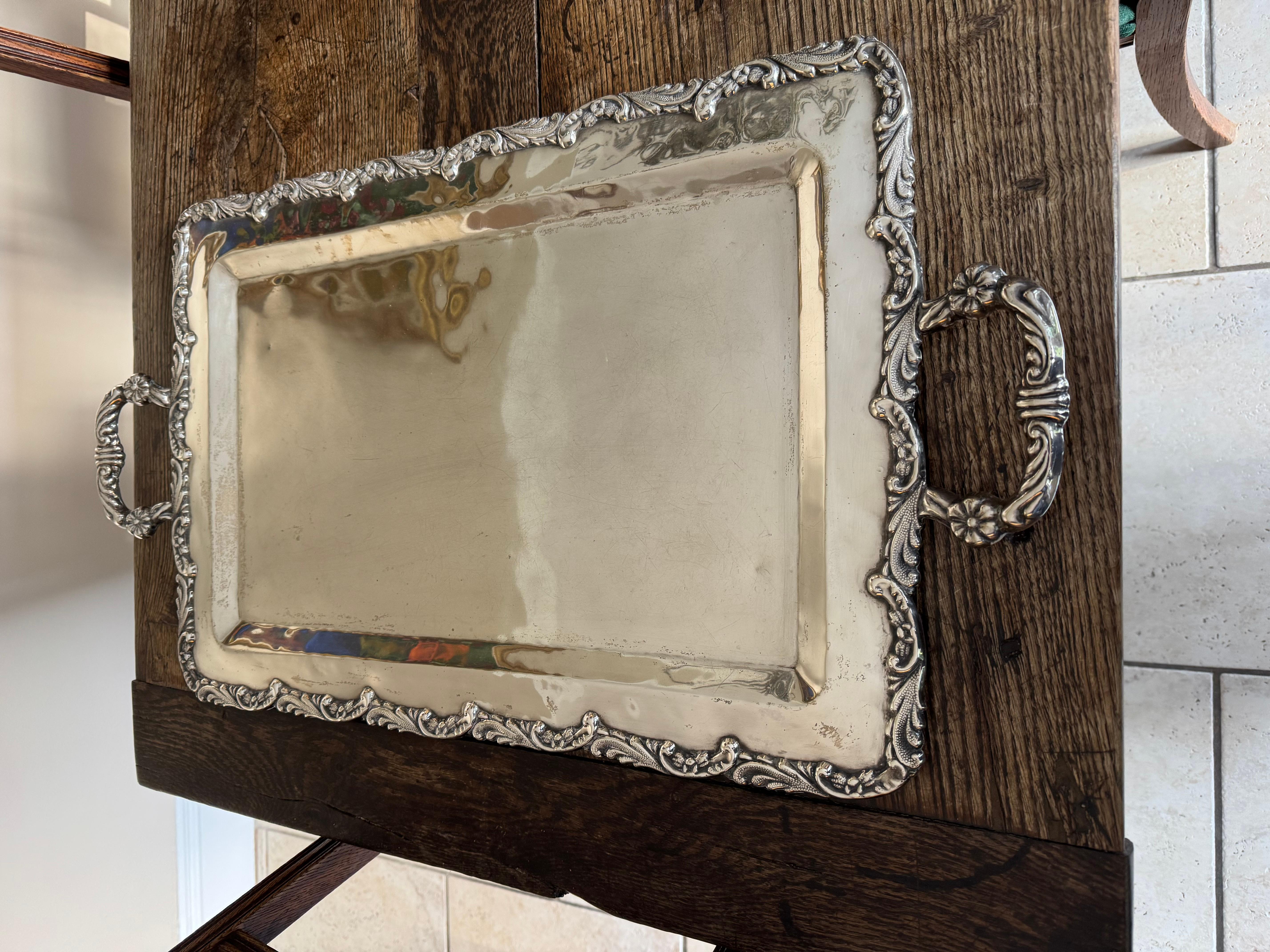 George IV Solid silver large handled tray. For Sale