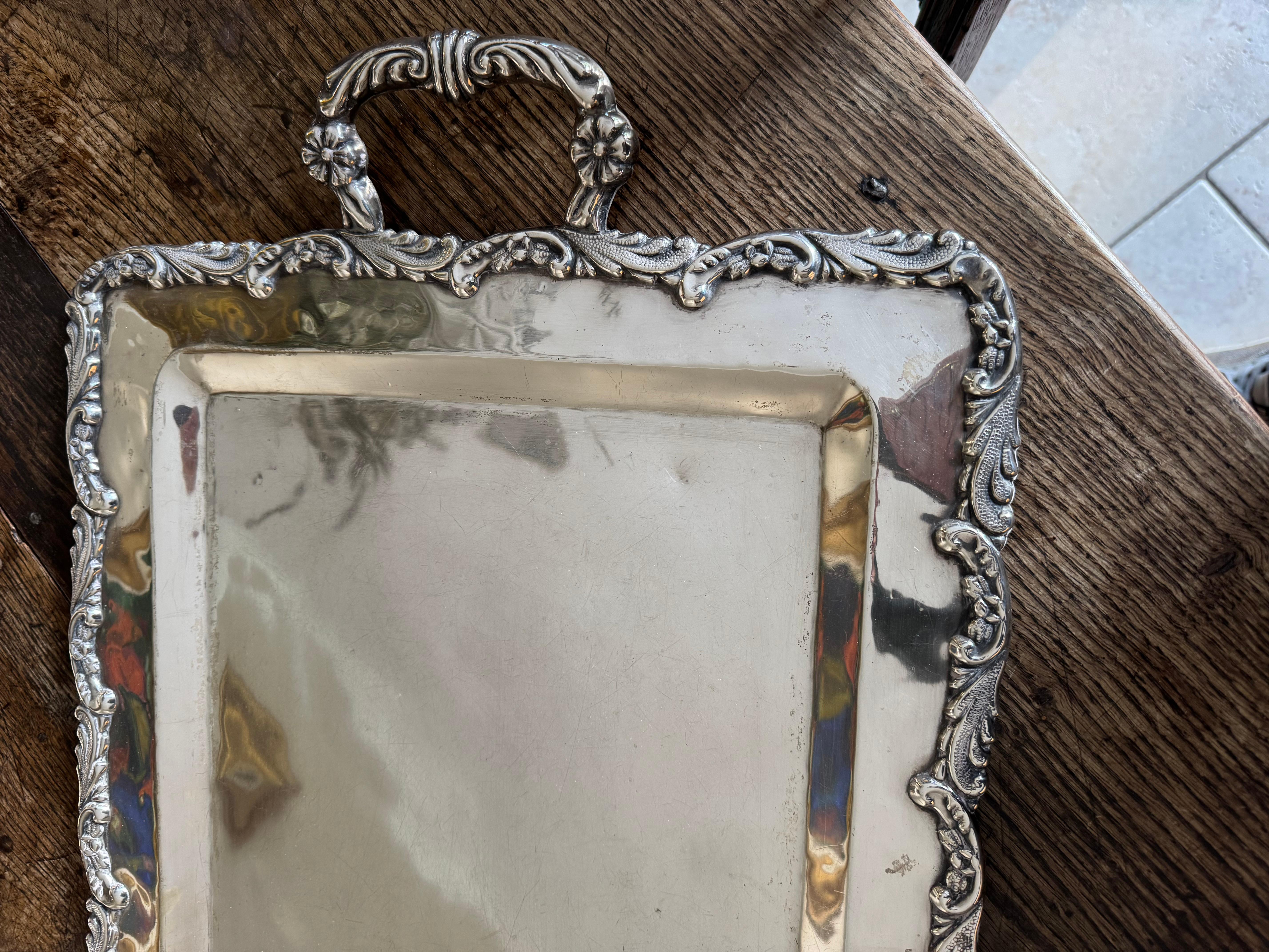 Hand-Crafted Solid silver large handled tray. For Sale