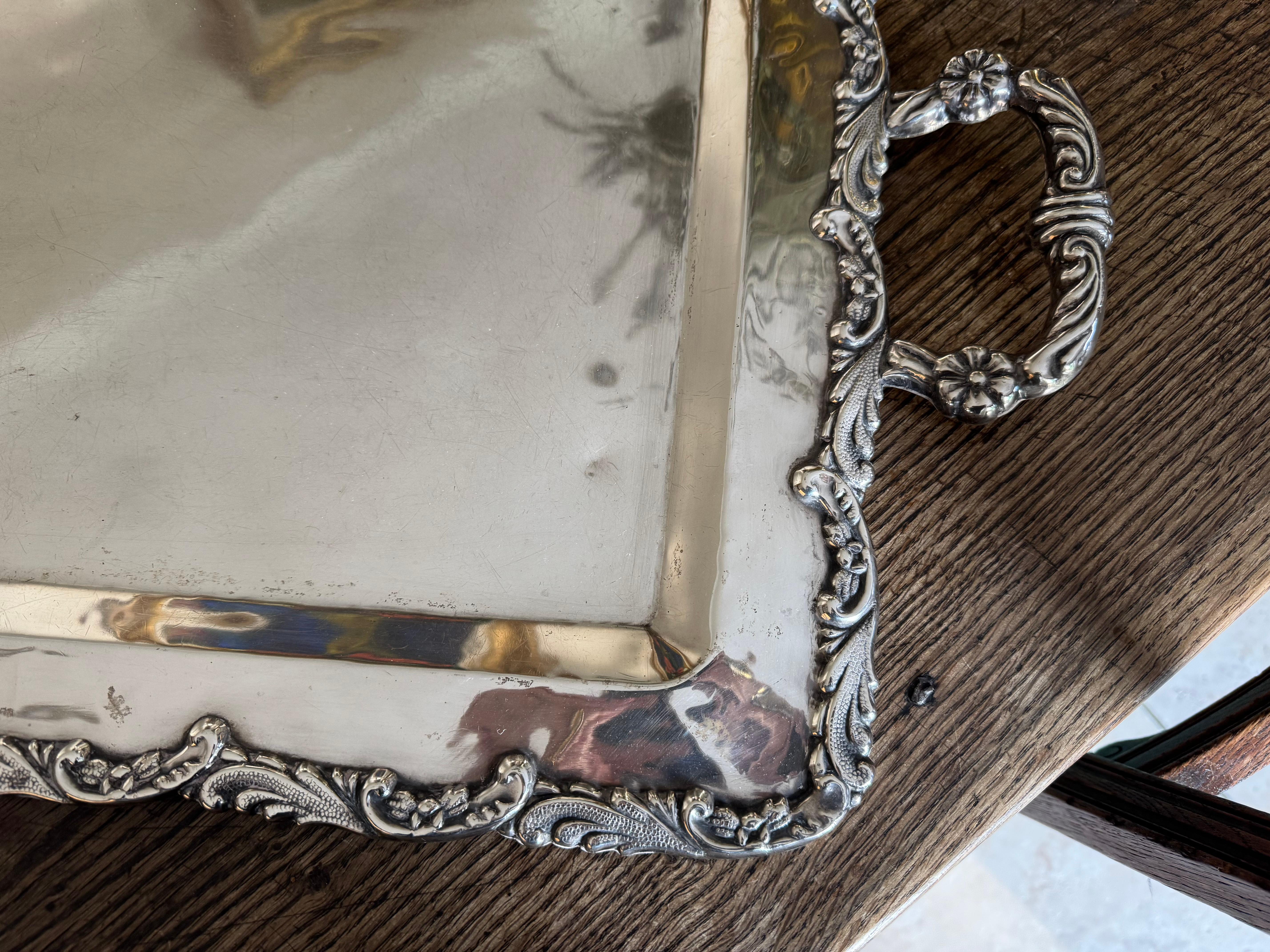 Solid silver large handled tray. In Good Condition For Sale In London, GB