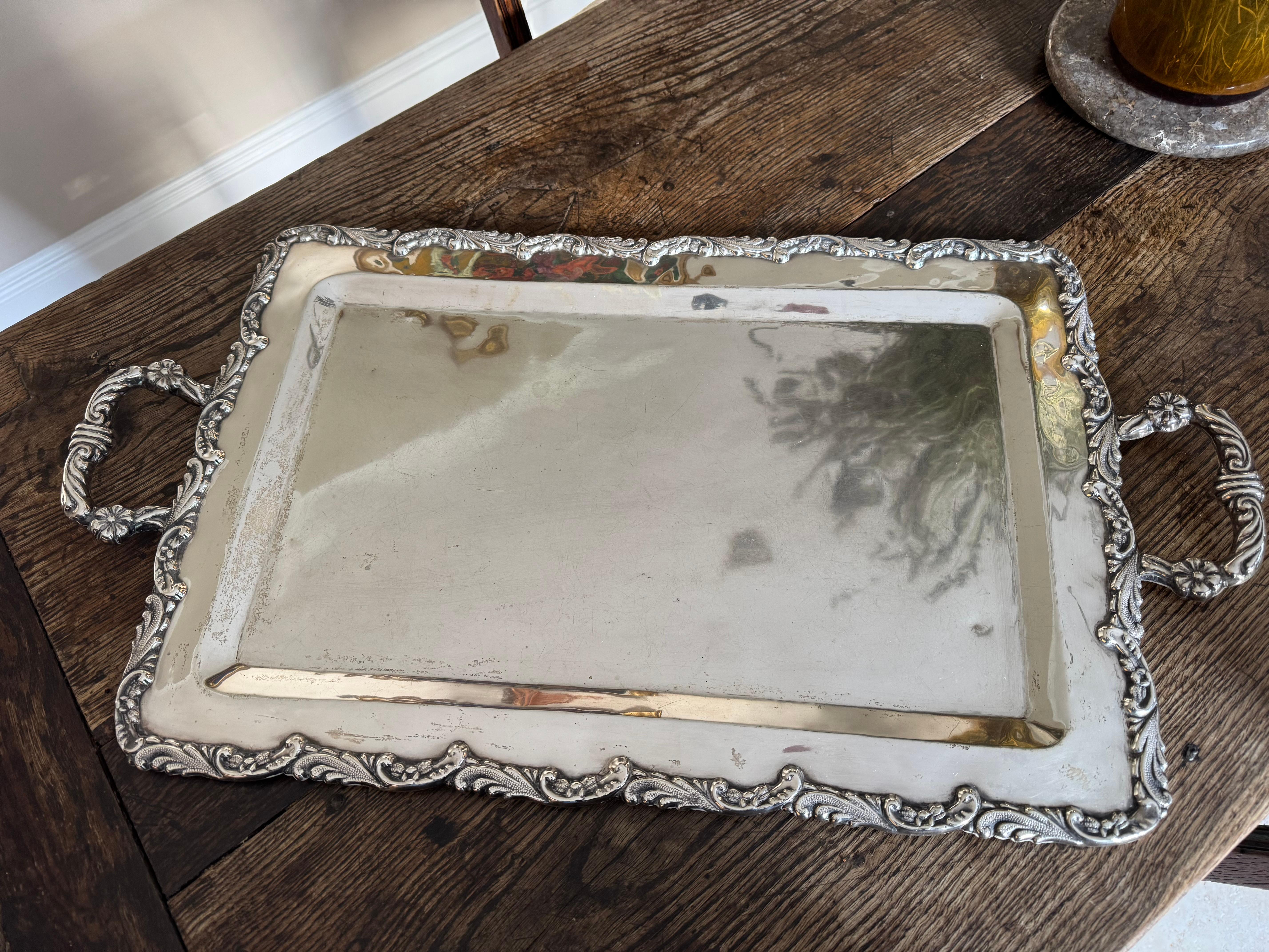 Late 20th Century Solid silver large handled tray. For Sale