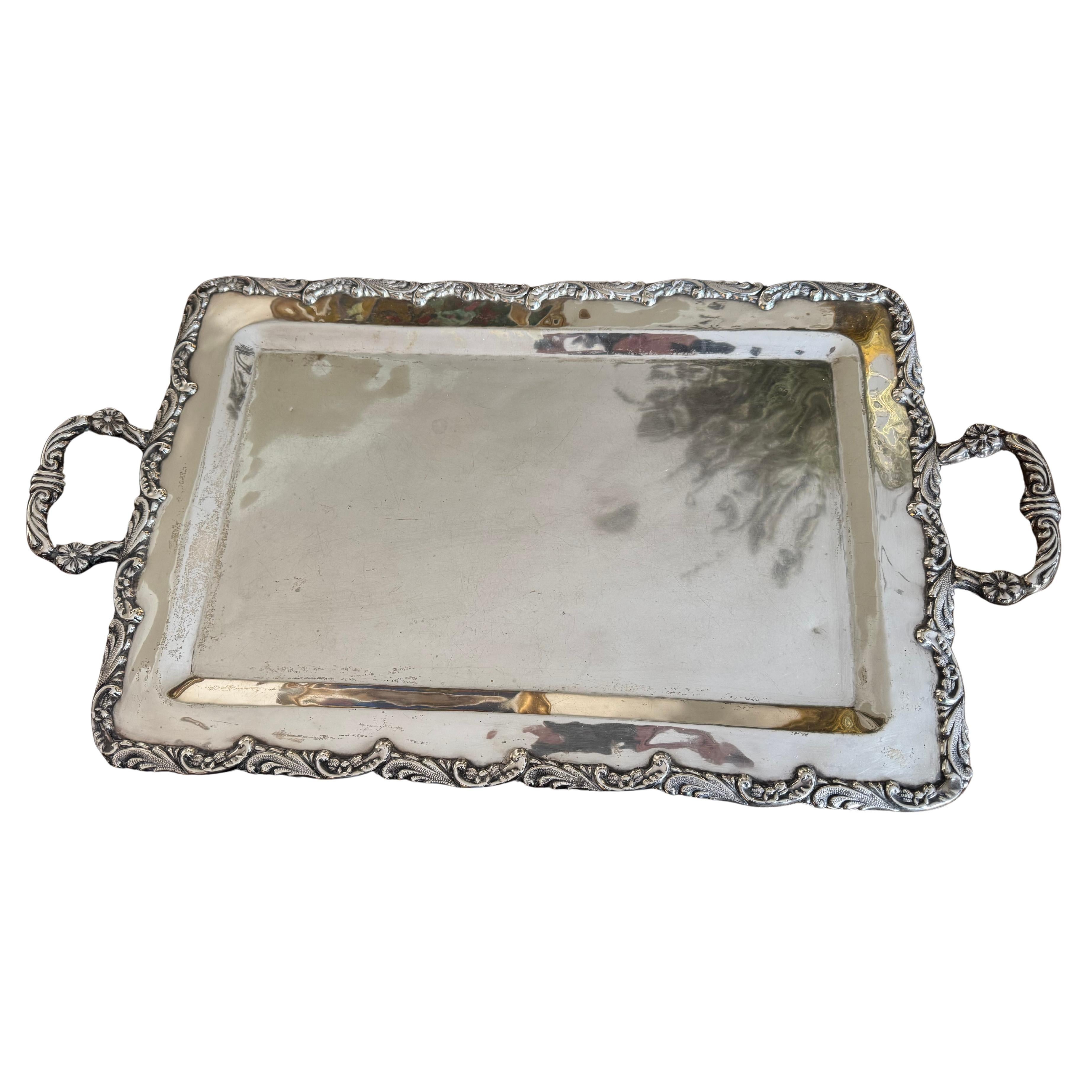 Solid silver large handled tray.