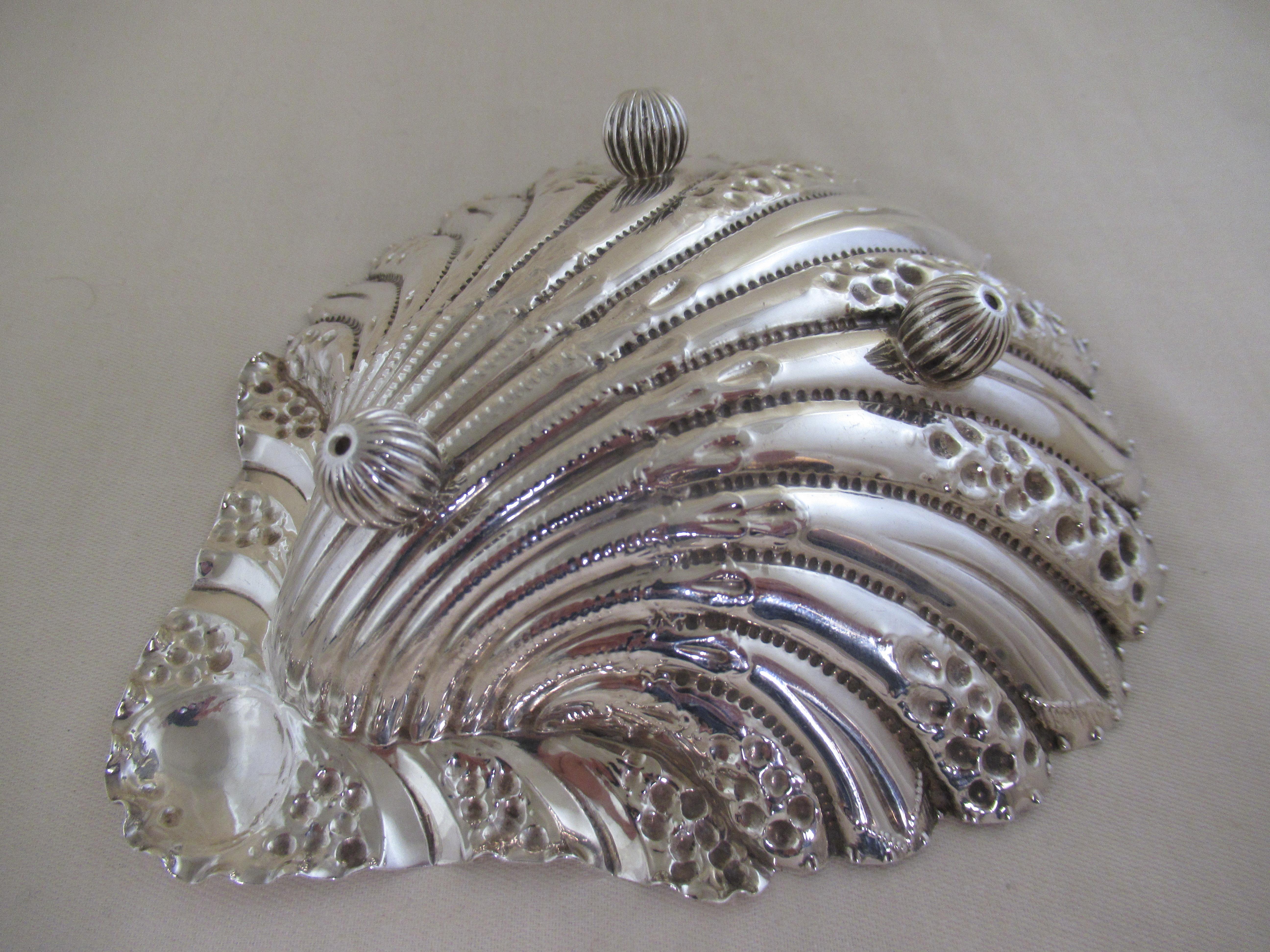 Repoussé Solid Silver Late 19thC  BUTTER SHELL DISH  Hallmarked:- Sheffield 1896
