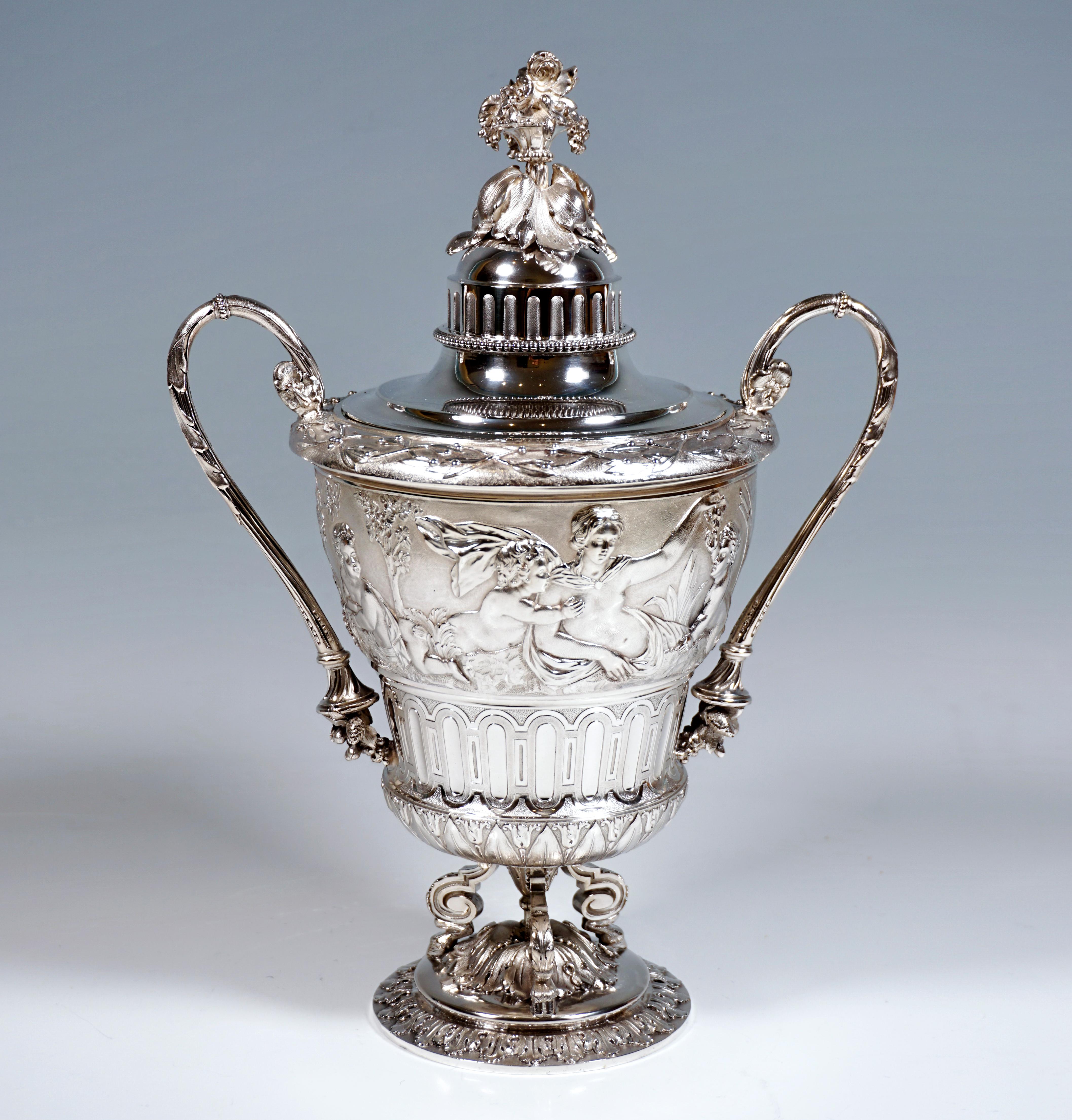 Classical Greek Solid Silver Lidded Goblet With Mythological Scenery, France, Around 1870