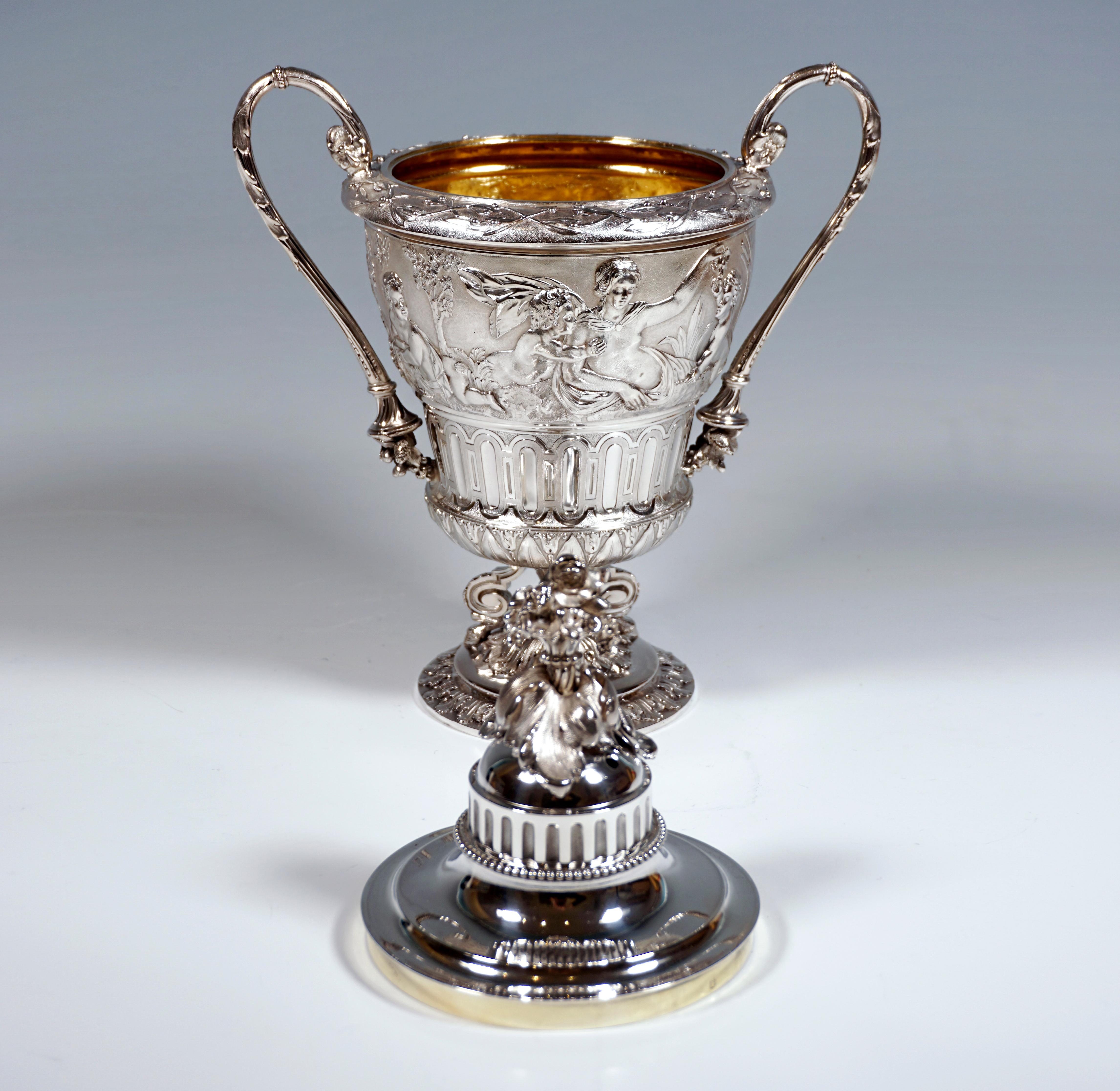 French Solid Silver Lidded Goblet With Mythological Scenery, France, Around 1870