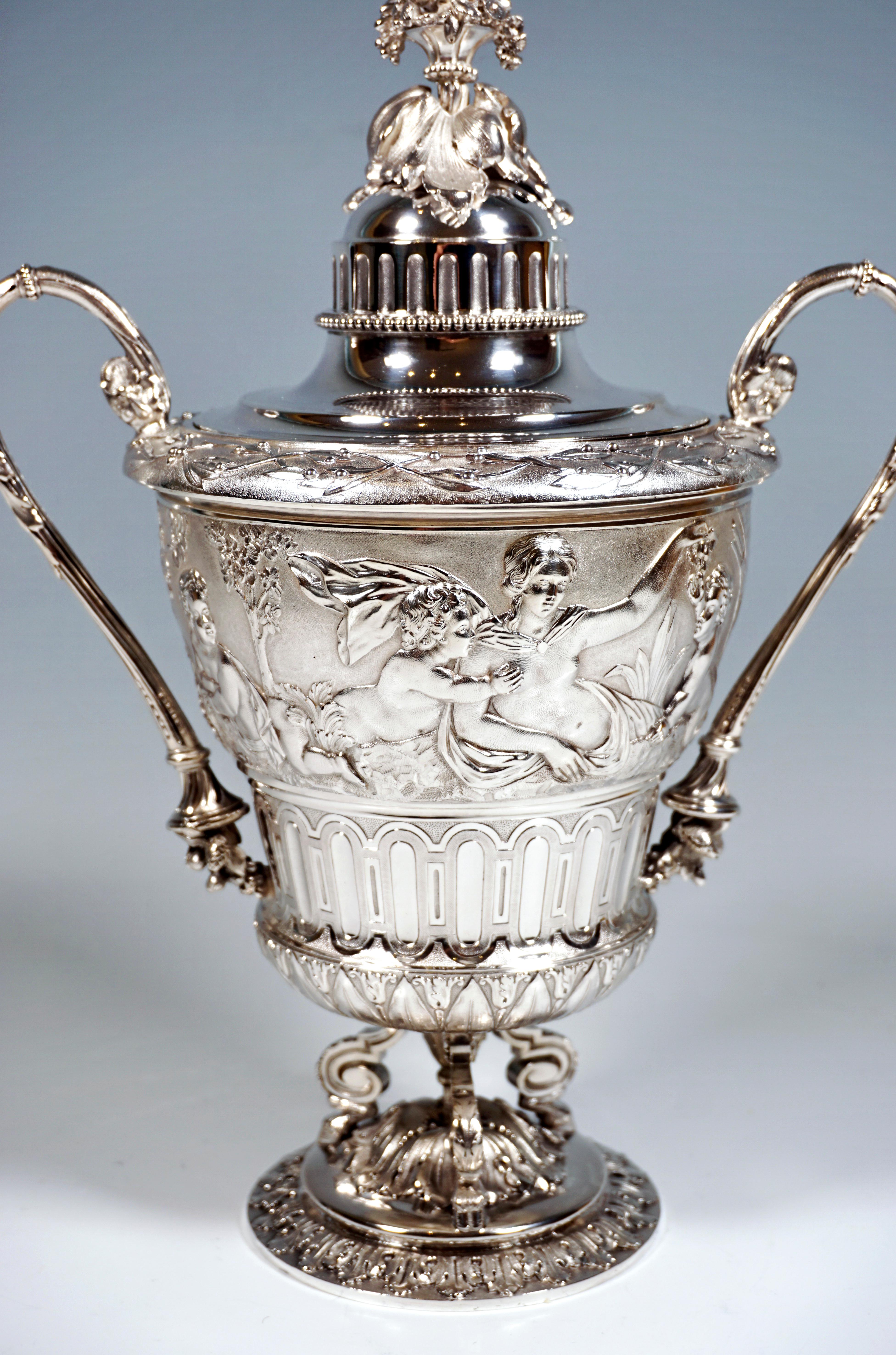 Solid Silver Lidded Goblet With Mythological Scenery, France, Around 1870 In Good Condition In Vienna, AT