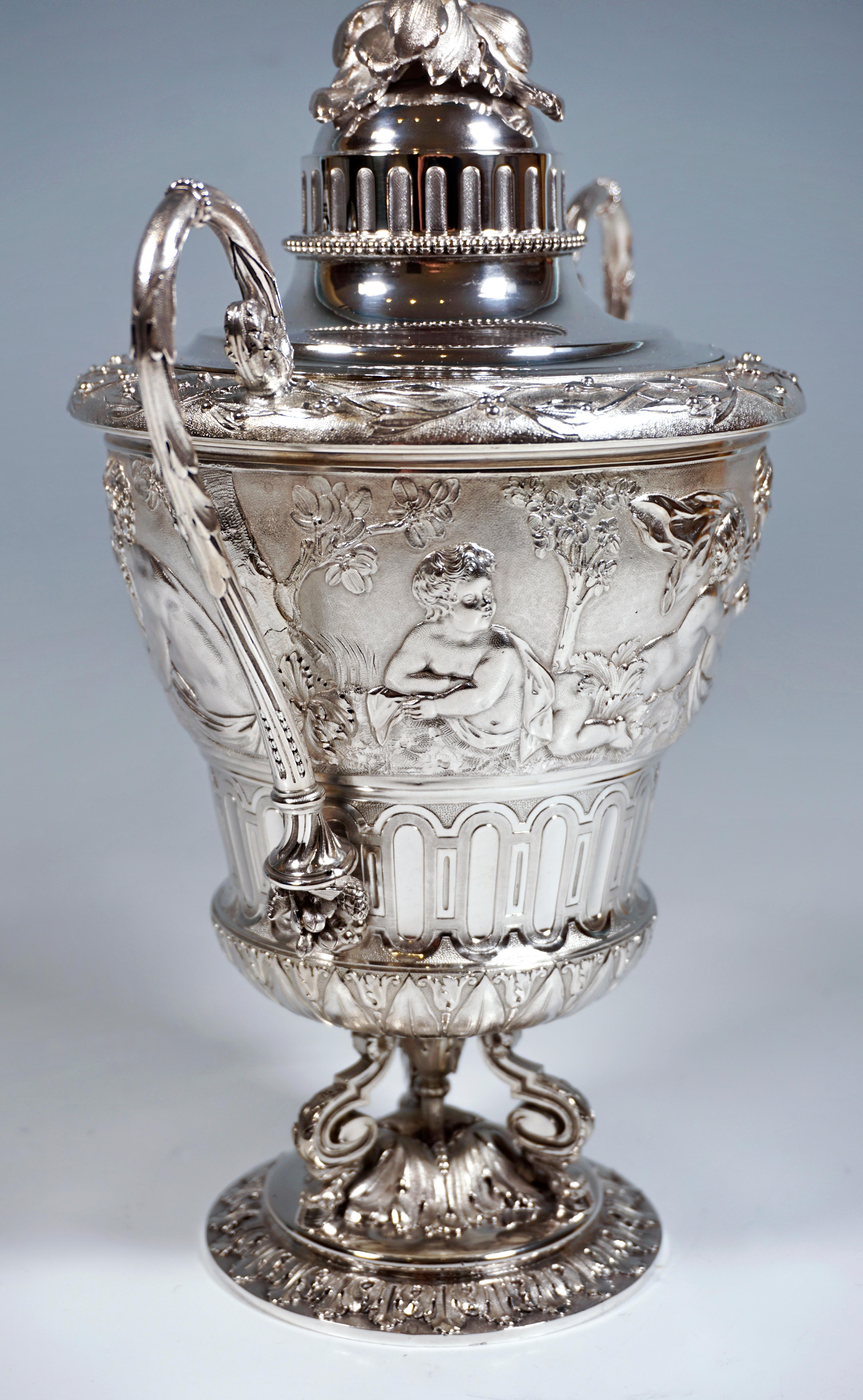 Late 19th Century Solid Silver Lidded Goblet With Mythological Scenery, France, Around 1870