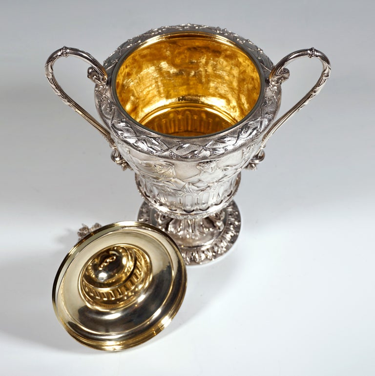 Solid Silver Lidded Goblet With Mythological Scenery, France, Around 1870 For Sale 2