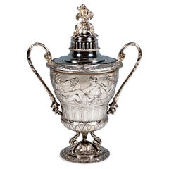 Solid Silver Lidded Goblet With Mythological Scenery, France, Around 1870