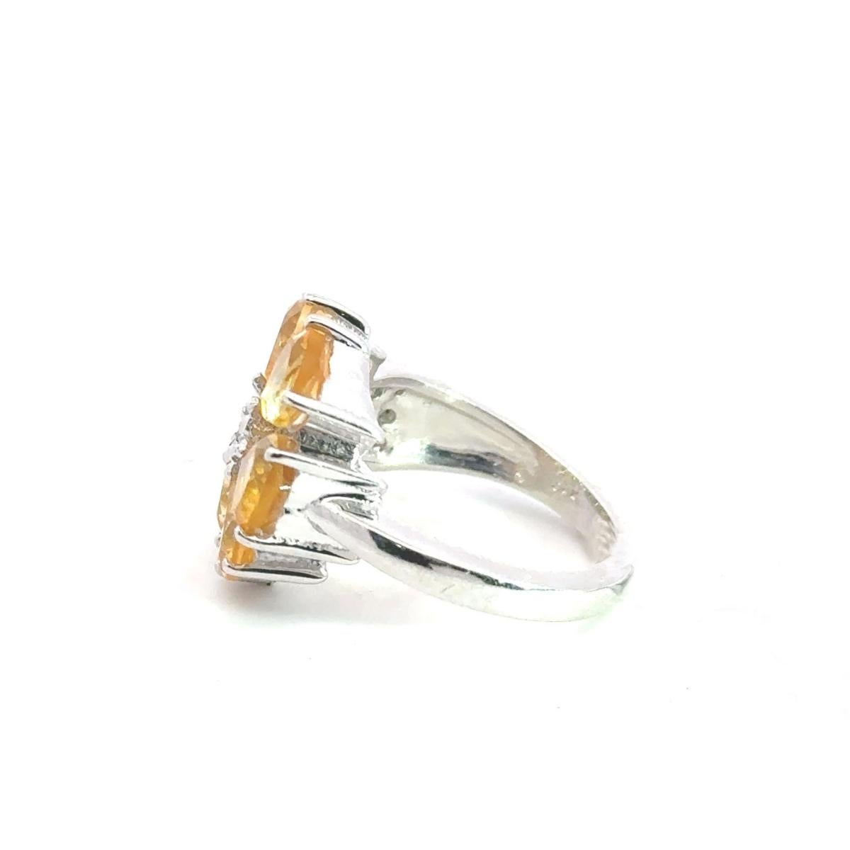 For Sale:  Solid Silver Natural Citrine November Birthstone Flower Cluster Ring for Mom 5