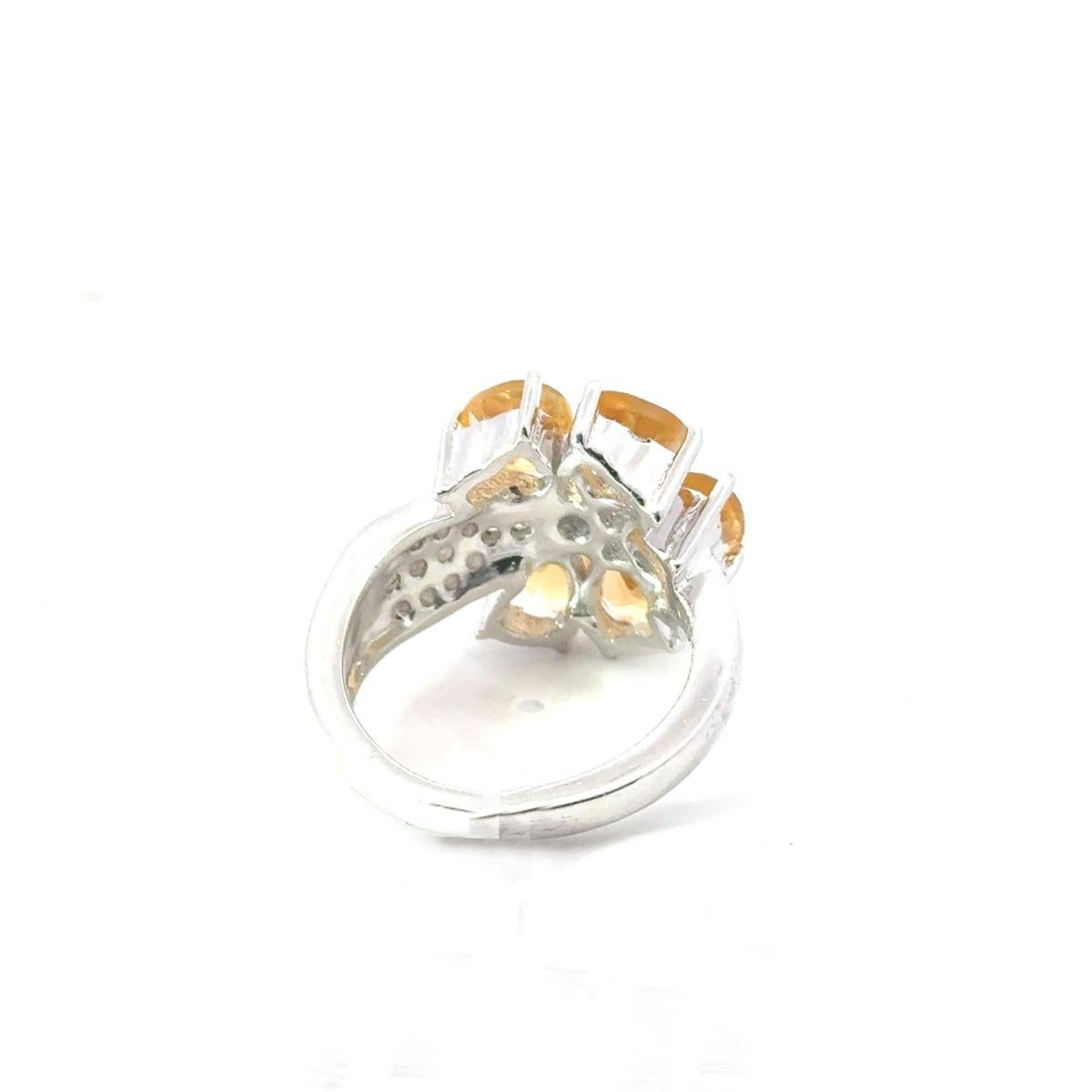 For Sale:  Solid Silver Natural Citrine November Birthstone Flower Cluster Ring for Mom 6