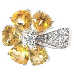 Blumen-Cluster-Ring aus massivem Silber und natürlichem Citrin November Geburtsstein für Mutter