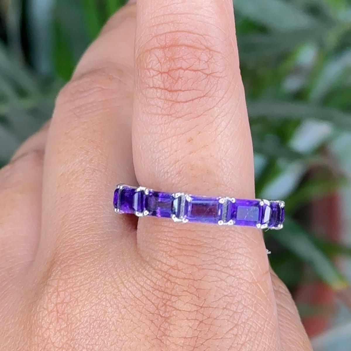 For Sale:  Solid Silver Octagon Cut Amethyst Eternity Ring in Prong Setting for Mom Gift 2