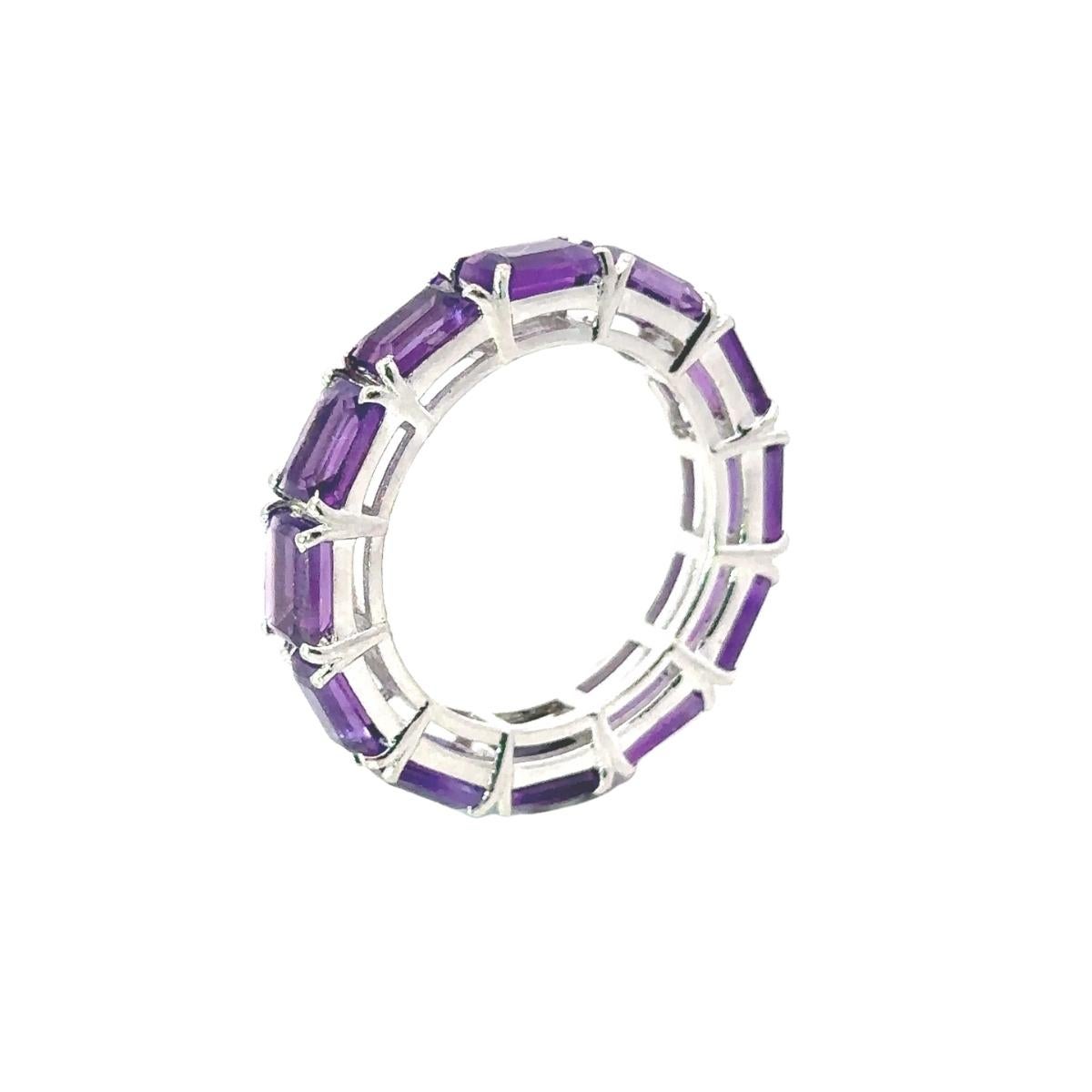 For Sale:  Solid Silver Octagon Cut Amethyst Eternity Ring in Prong Setting for Mom Gift 3