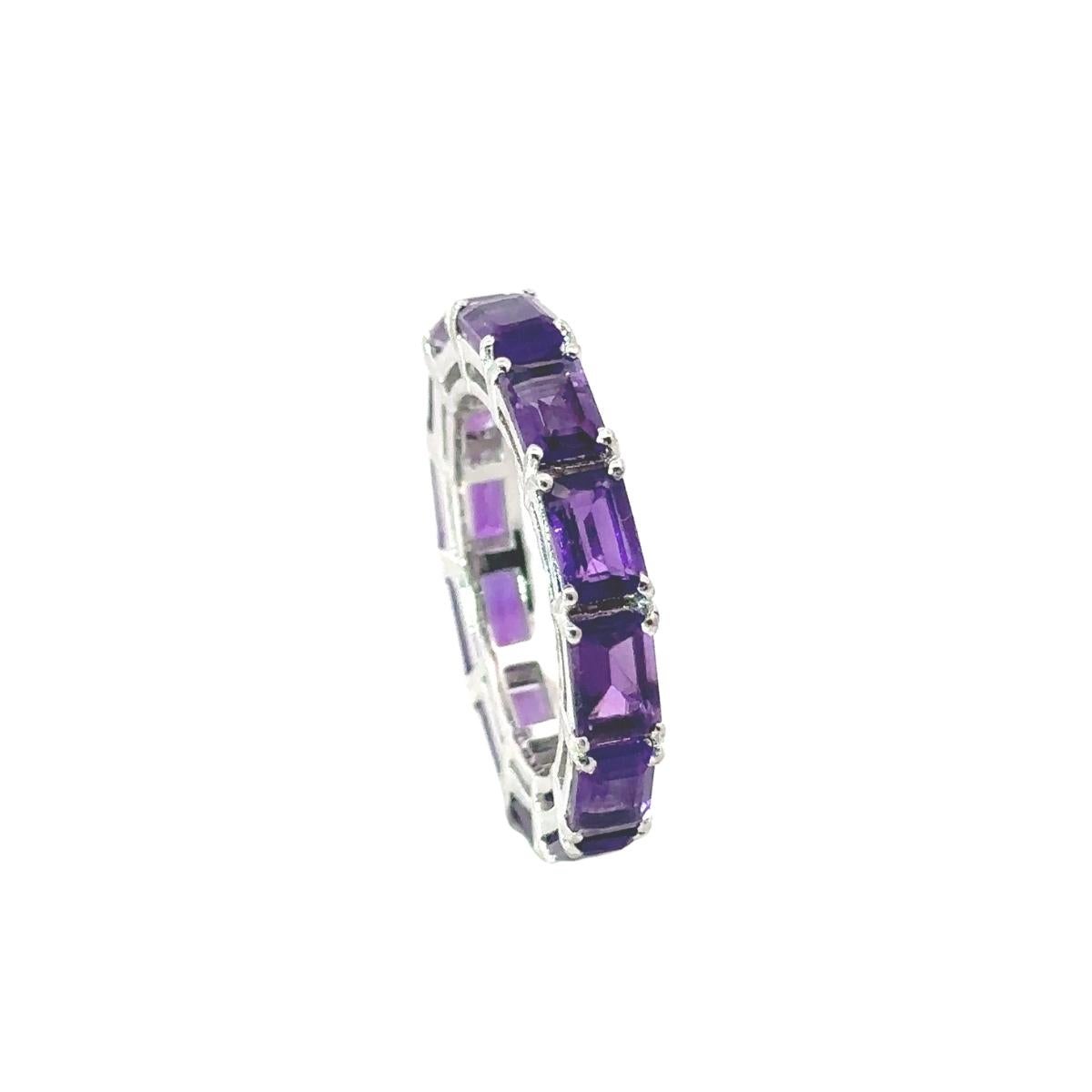 For Sale:  Solid Silver Octagon Cut Amethyst Eternity Ring in Prong Setting for Mom Gift 4