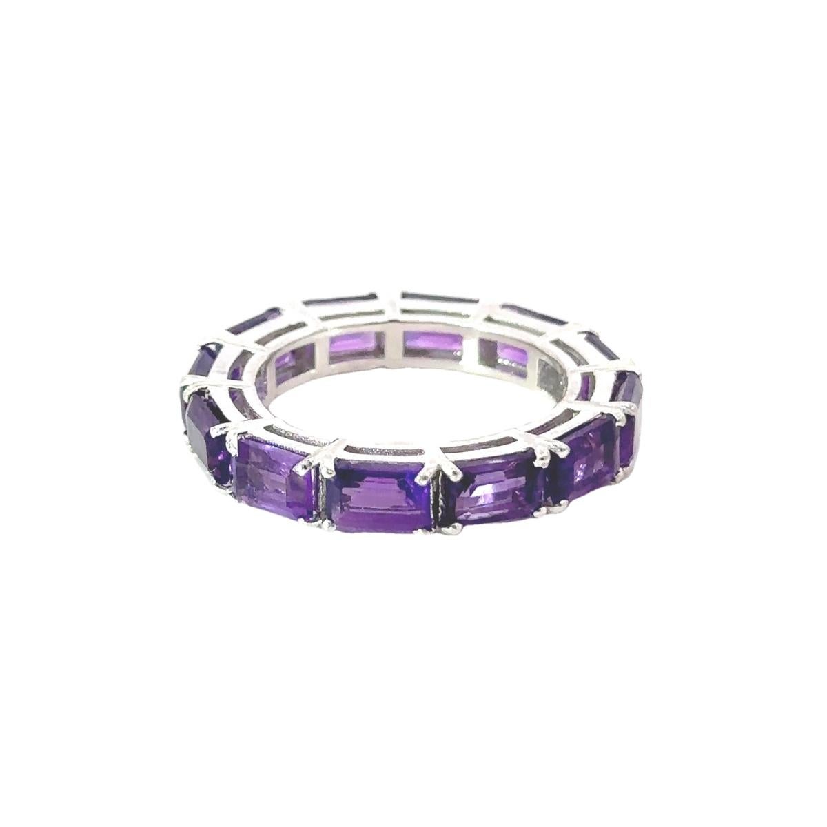 For Sale:  Solid Silver Octagon Cut Amethyst Eternity Ring in Prong Setting for Mom Gift 5