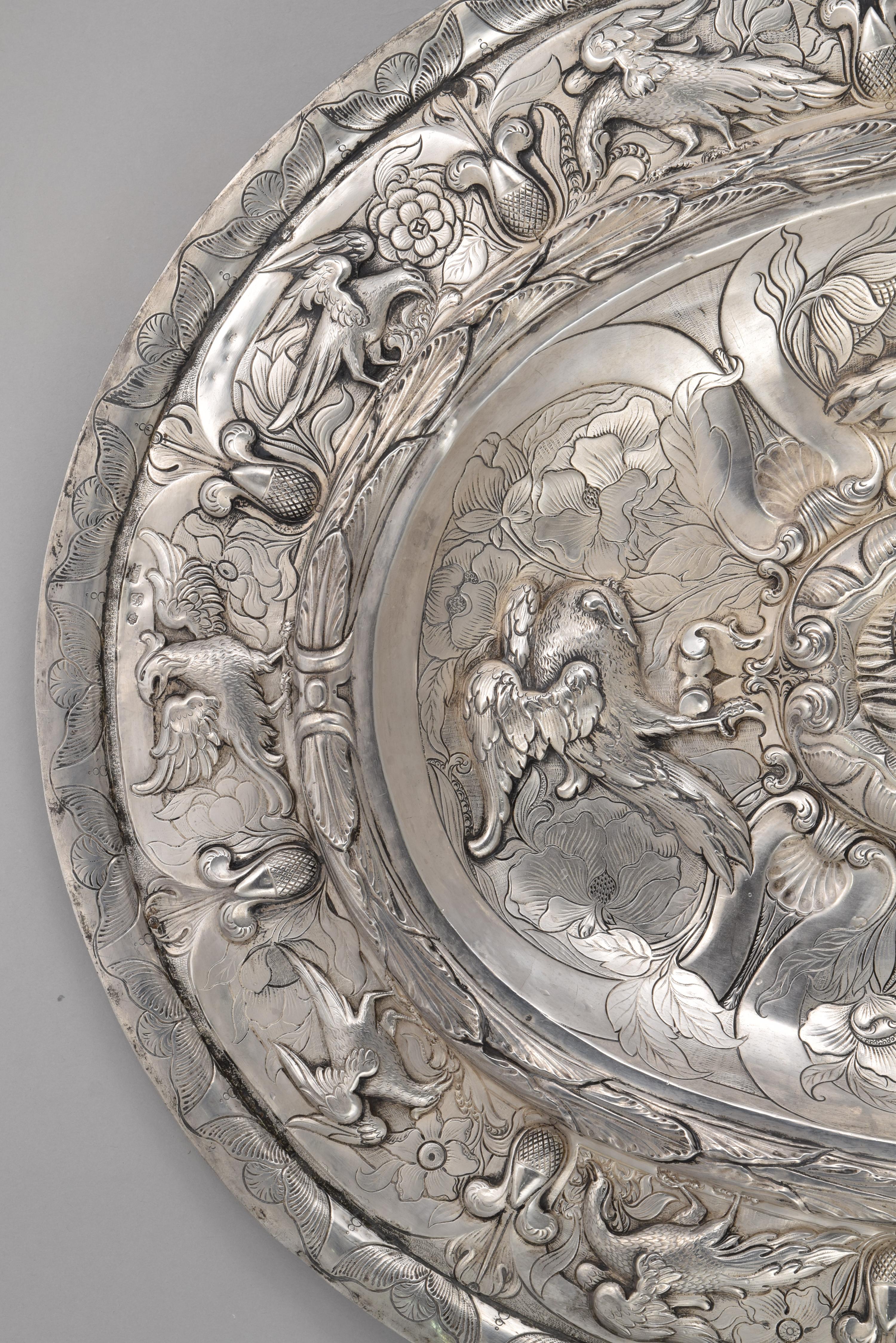 Solid Silver Oval Tray, Manuel Tene, Granada, Spain, 1755, with Hallmarks 3