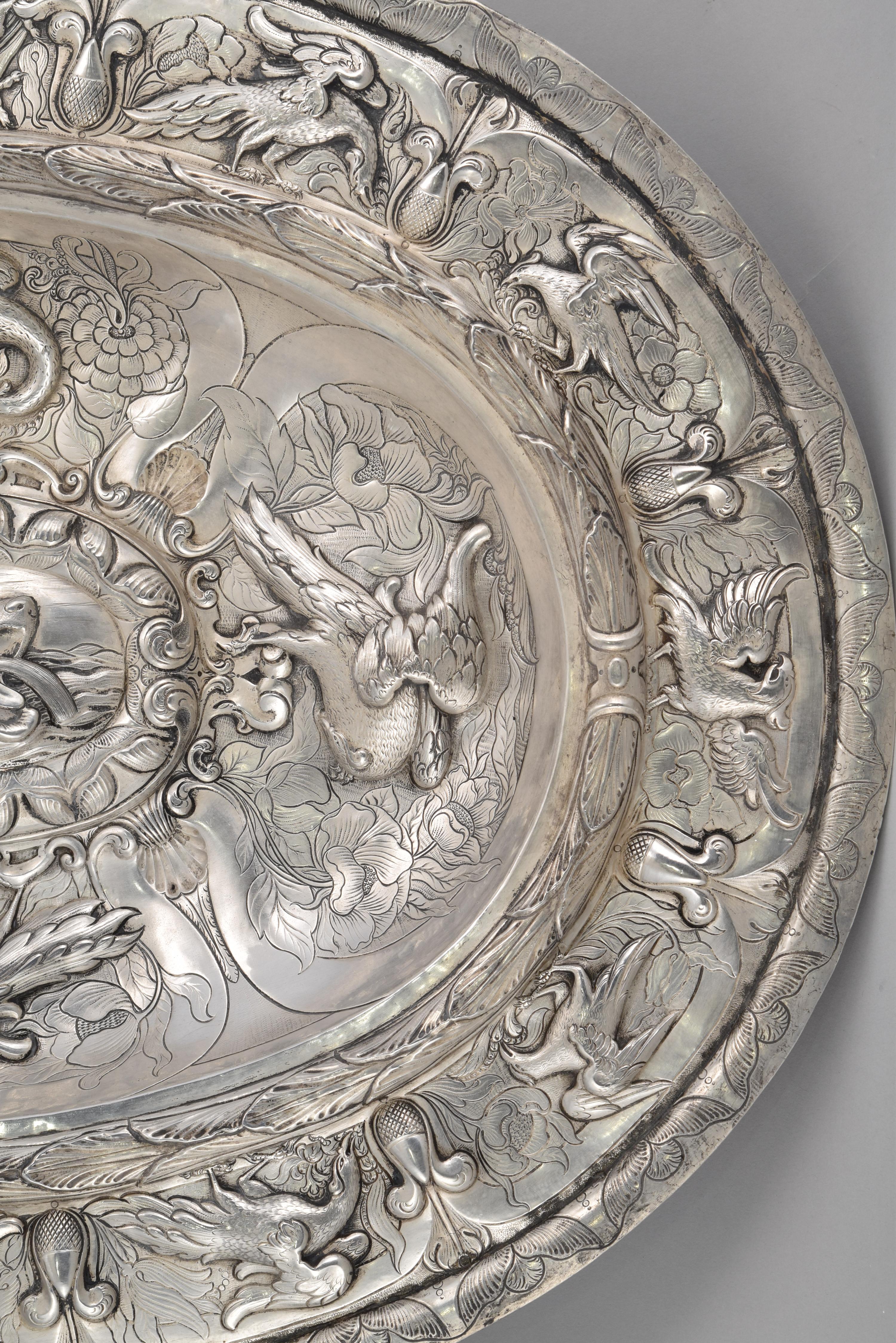 Solid Silver Oval Tray, Manuel Tene, Granada, Spain, 1755, with Hallmarks 4