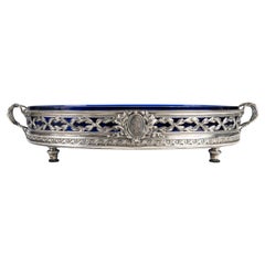 Solid Silver Planter with Original Blue Glass Interior by Maison Odiot.