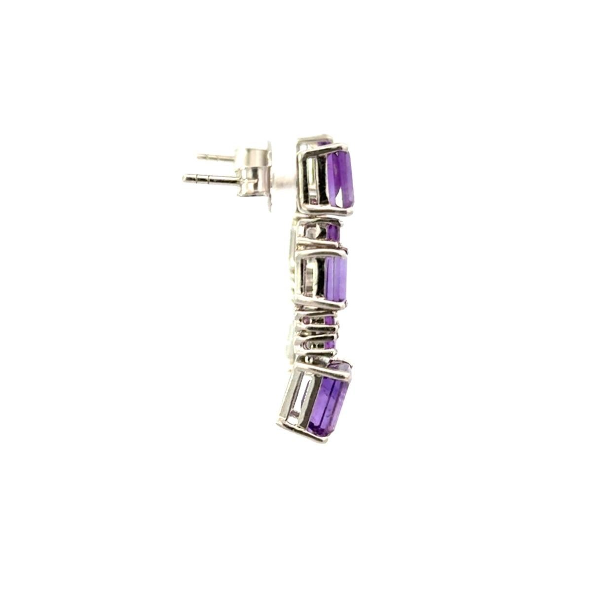 Art Deco Solid Silver Purple Amethyst Dangle Drop Earrings for Jewelry Gift For Mother For Sale
