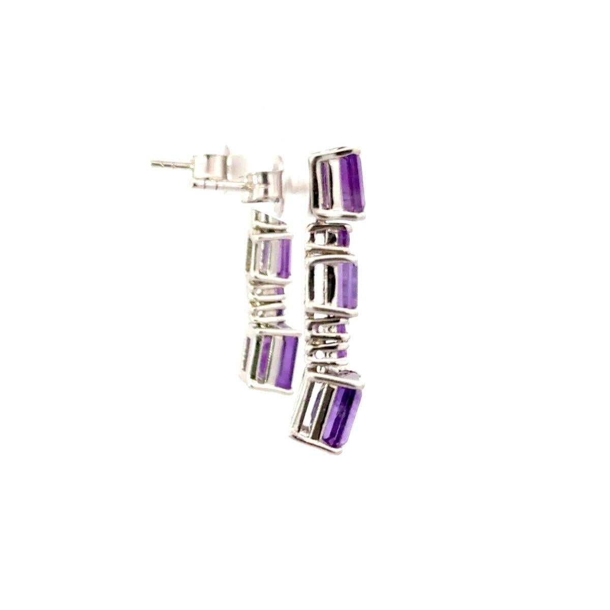 Solid Silver Purple Amethyst Dangle Drop Earrings for Jewelry Gift For Mother In New Condition For Sale In New York, NY