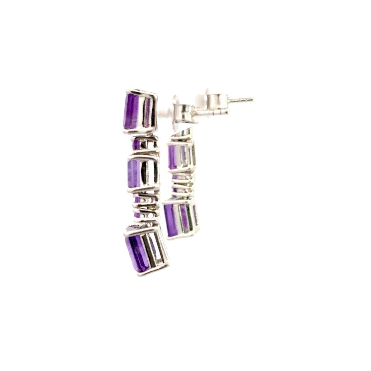 Solid Silver Purple Amethyst Dangle Drop Earrings for Jewelry Gift For Mother For Sale 1
