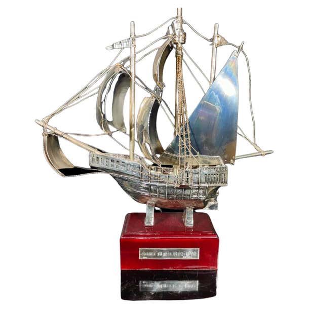 Solid Silver Ship Nef 20th Century For Sale at 1stDibs