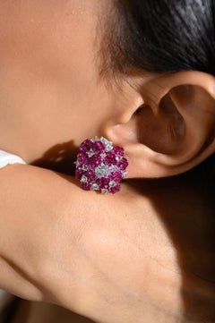 Solid Silver Studded Pink Cubic Zirconia Starlit Blossom Studs Earring for Her