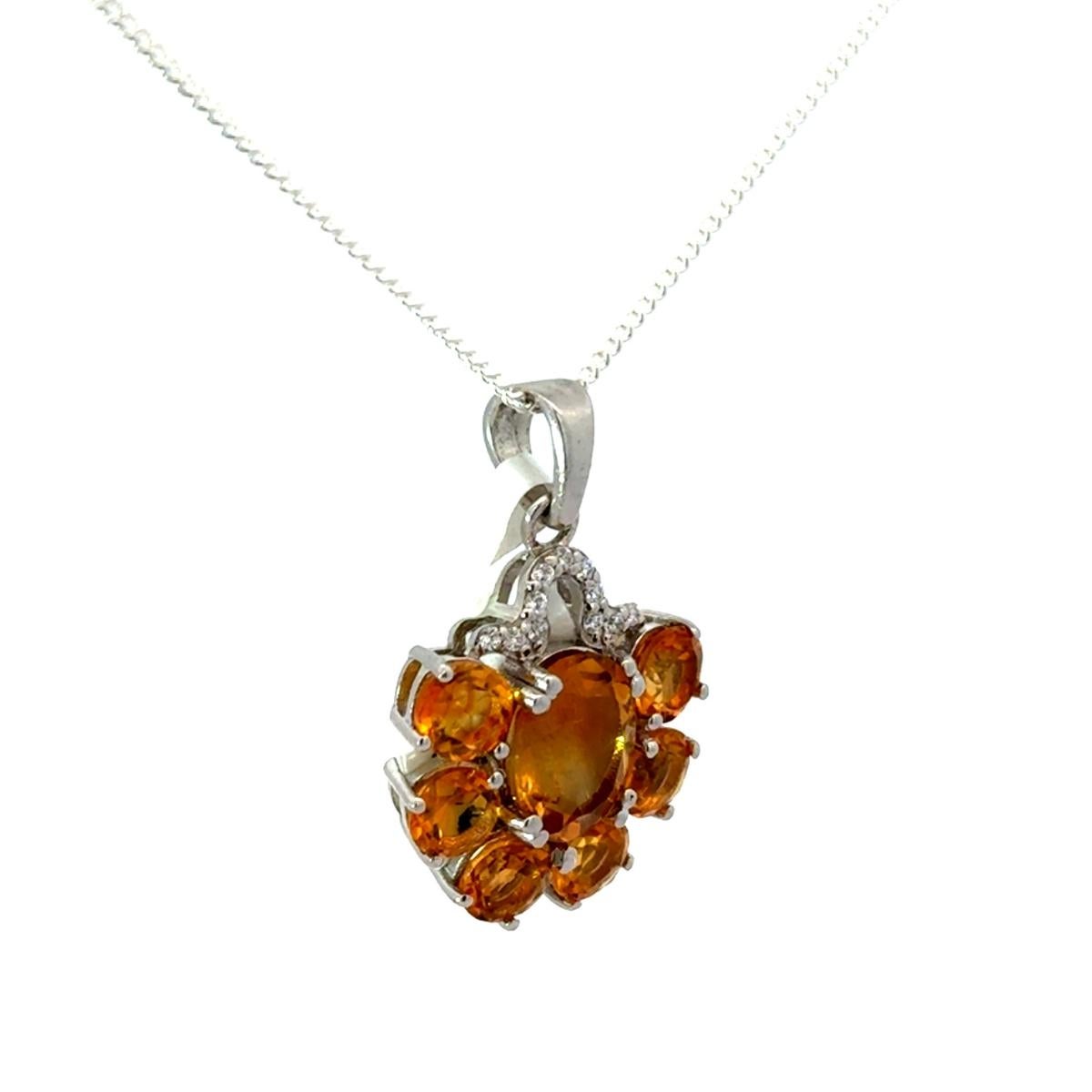 Art Nouveau Solid Silver Stunning Citrine Flower Wedding Pendant Necklace for Mother To Be For Sale