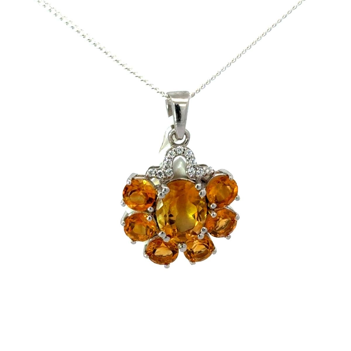 Solid Silver Stunning Citrine Flower Wedding Pendant Necklace for Mother To Be For Sale 1
