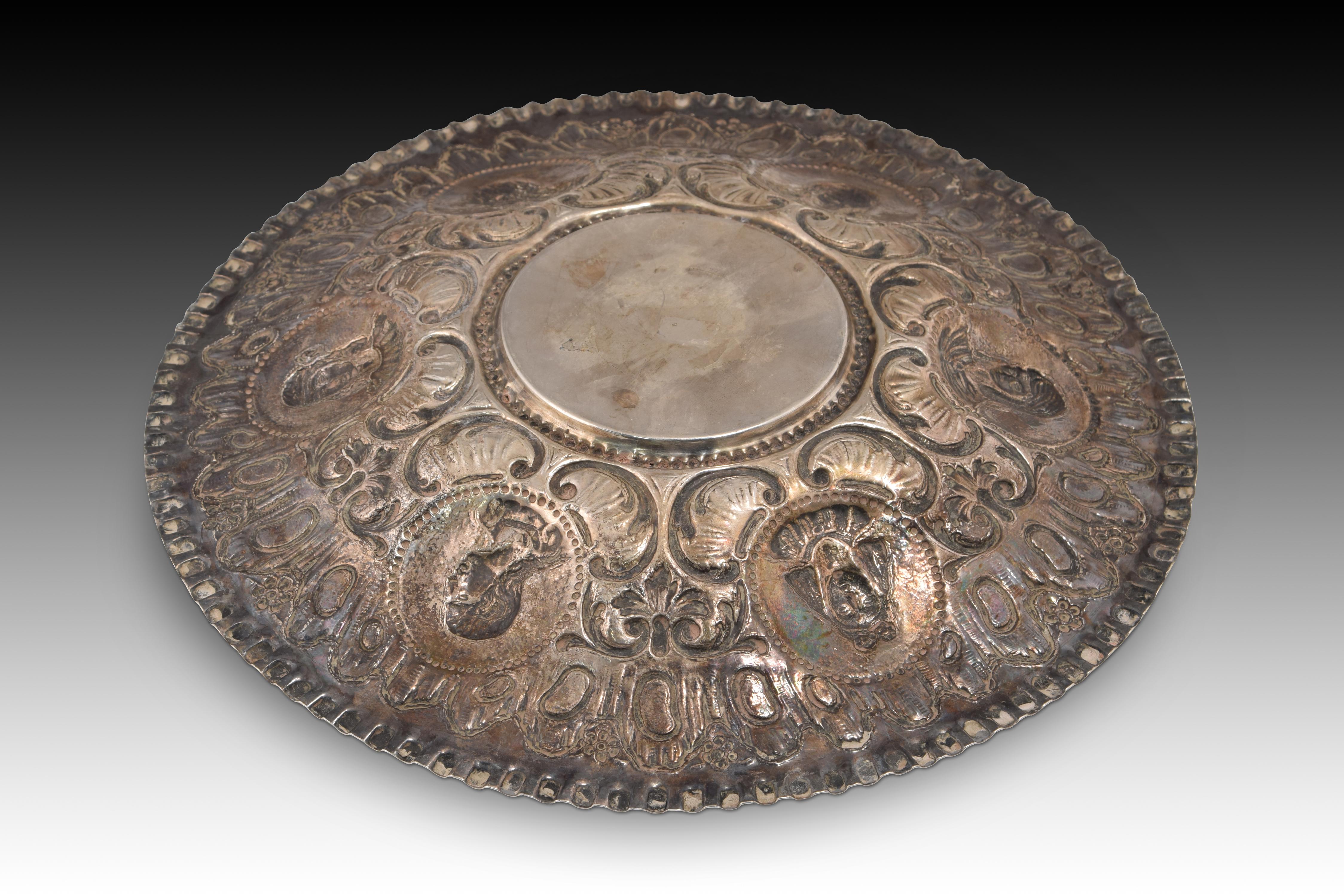 Solid Silver Tray, after 18th Century Models, 20th Century For Sale 1