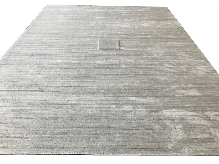 Solid White Rug with Slate Specks Made by HandLoom with Bamboo Silk