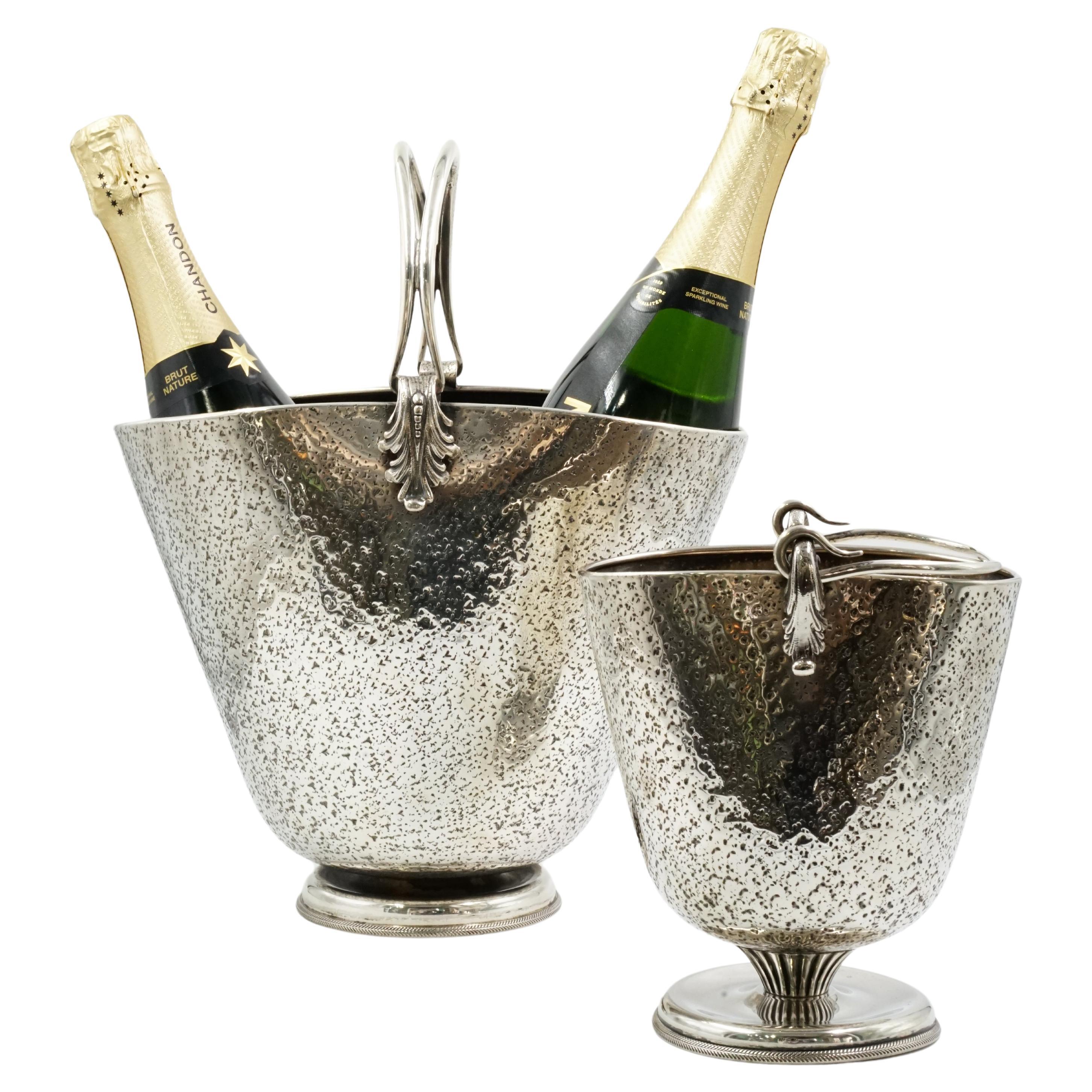 solid silver wine cooler and ice bucket mid century Italian For Sale