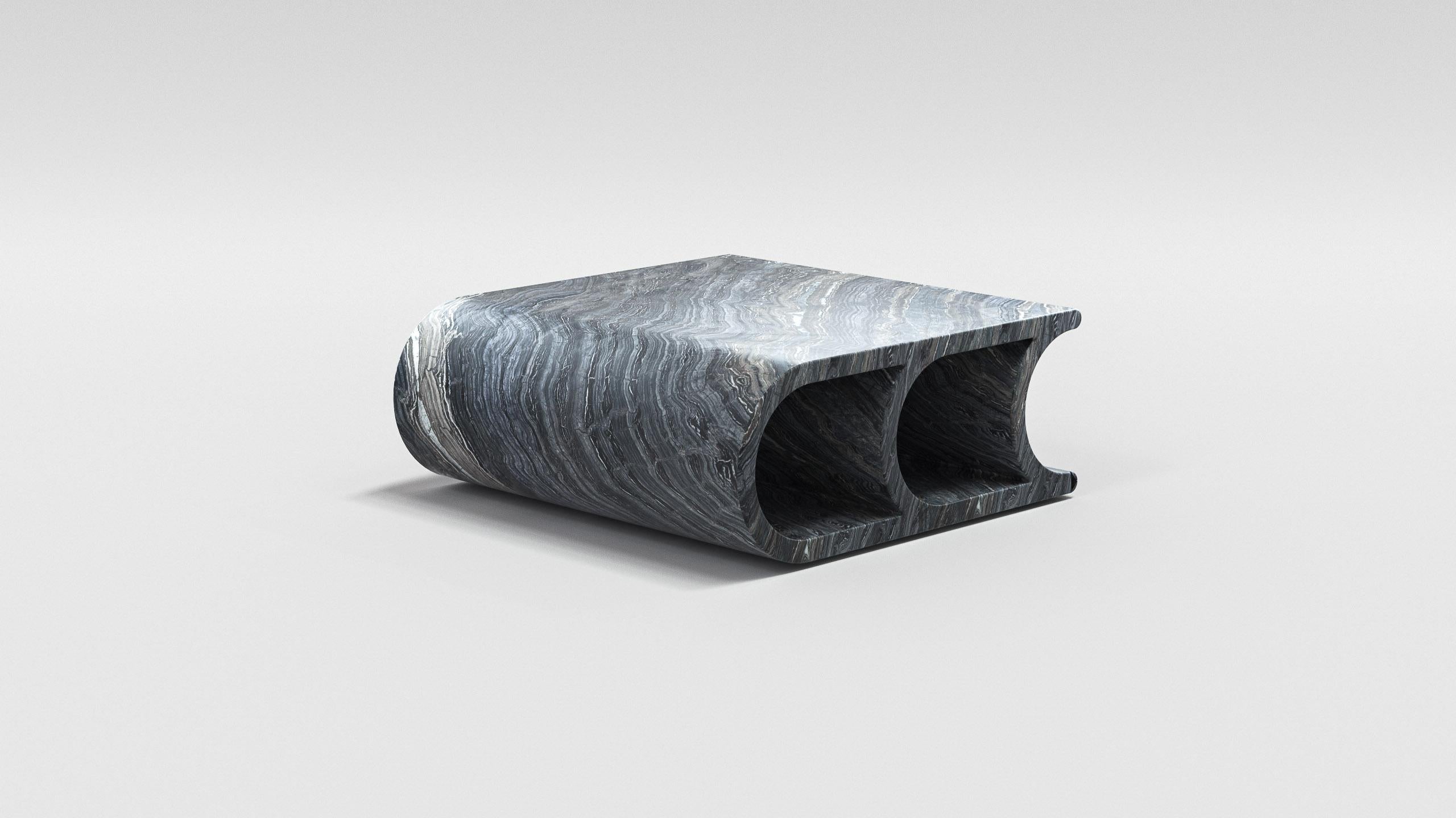 Couchtisch aus massivem Silberwave-Marmor mit ausziehbarem Rand von Arthur Vallin (21. Jahrhundert und zeitgenössisch) im Angebot