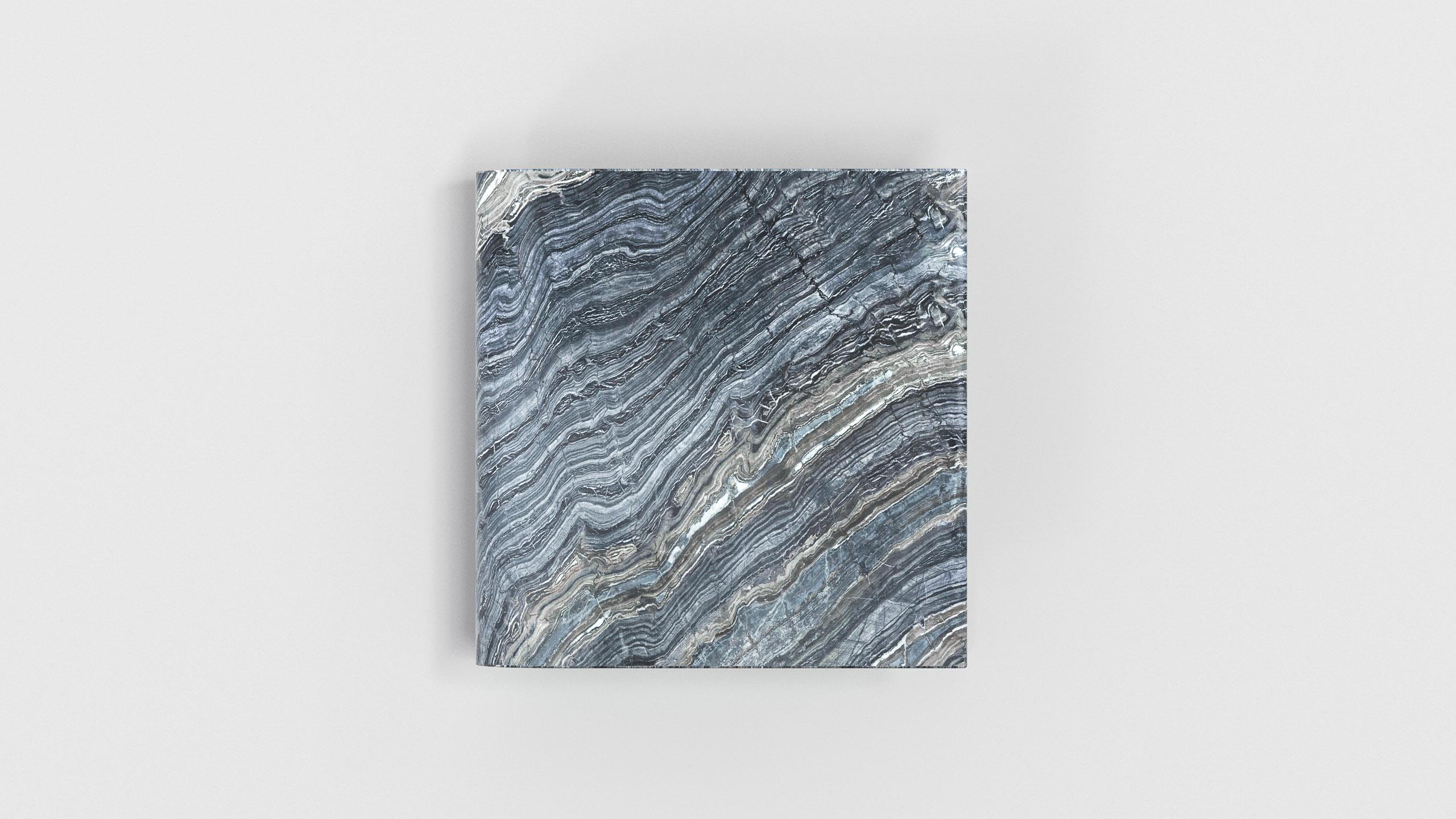 Couchtisch aus massivem Silberwave-Marmor mit ausziehbarem Rand von Arthur Vallin (Travertin) im Angebot
