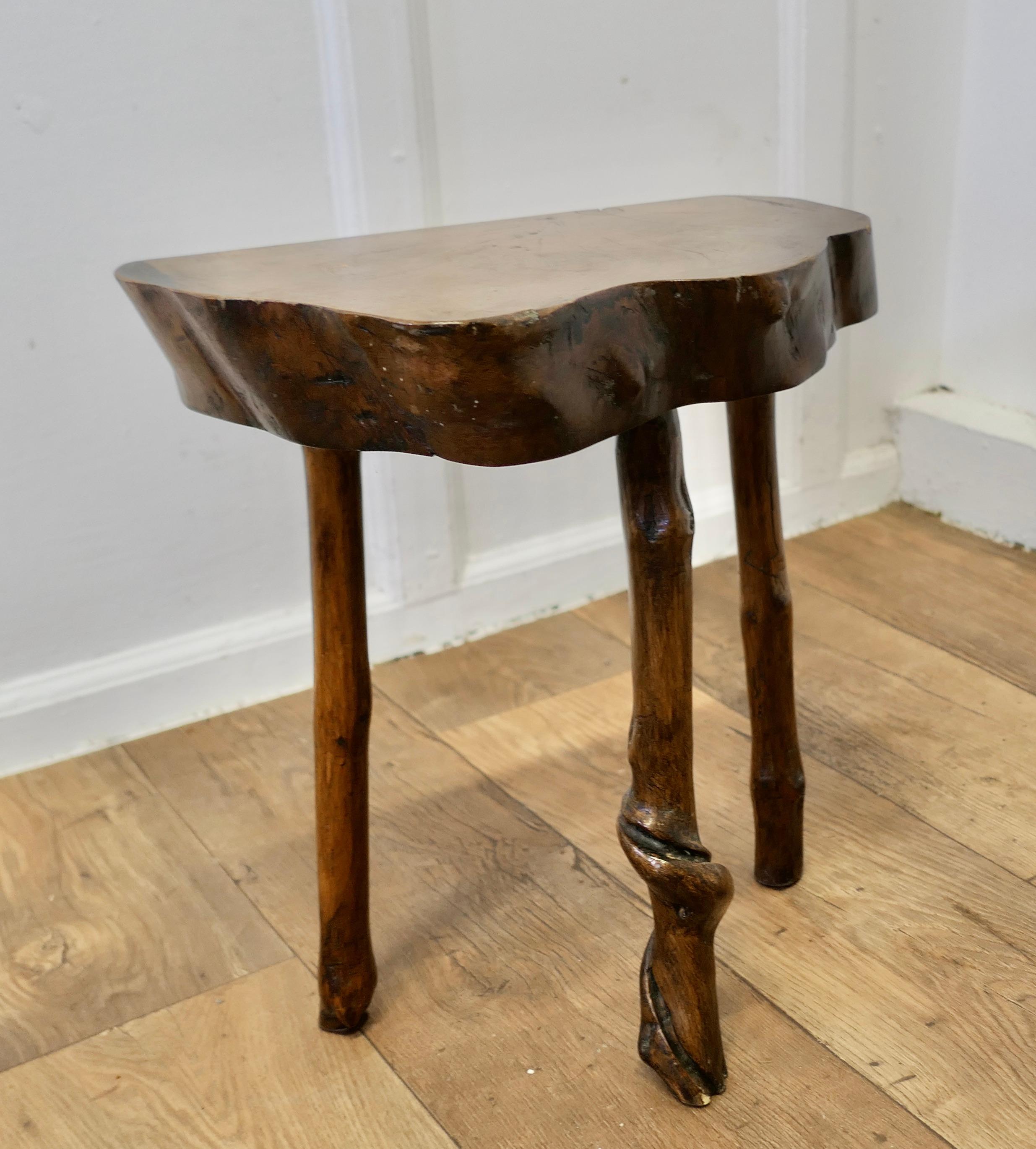 19th Century Solid Slice of Live Edge Elm Rustic Stool    For Sale