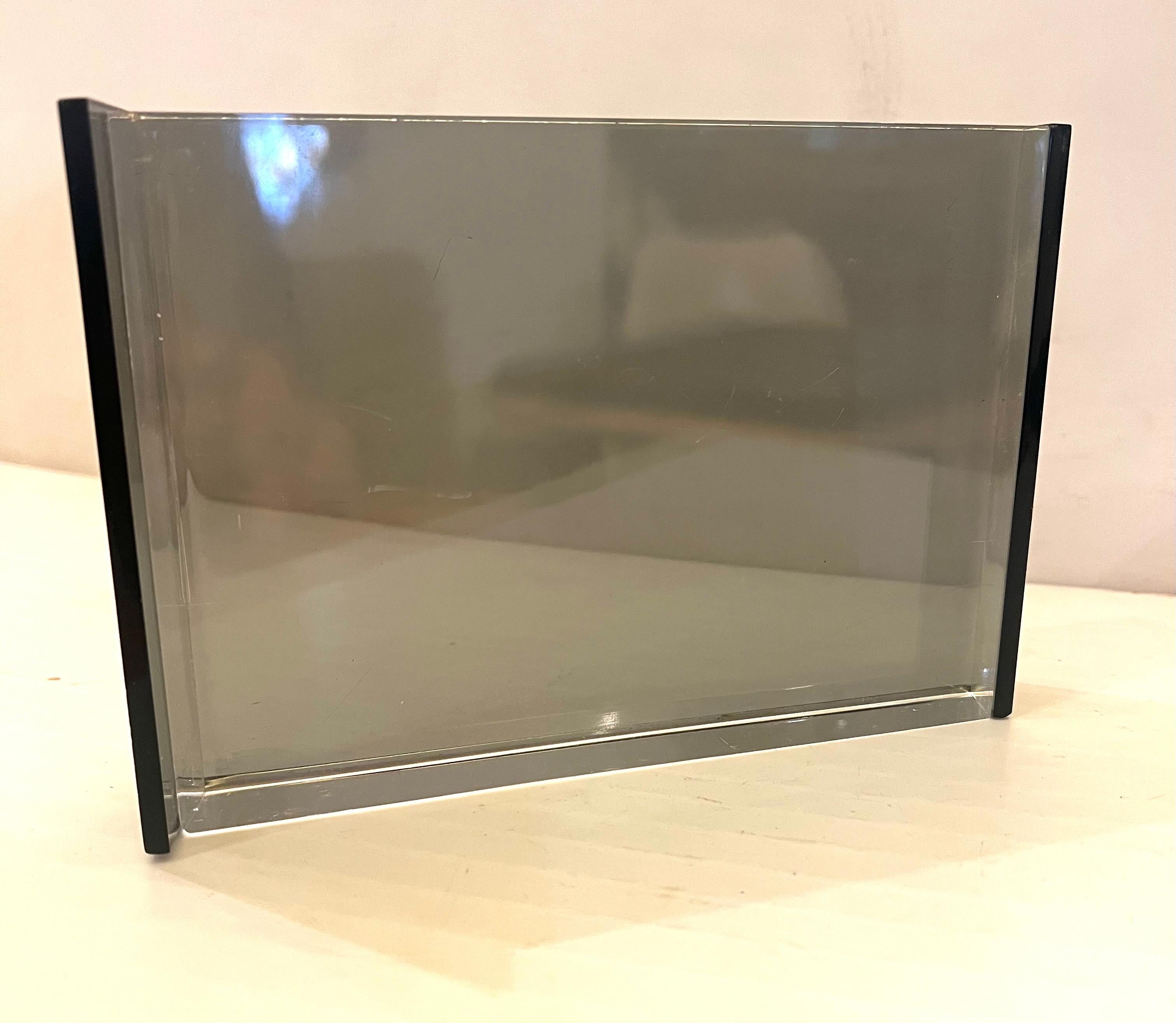Space Age Solid Smoke & Clear Lucite Picture Frame Holder 1970's For Sale