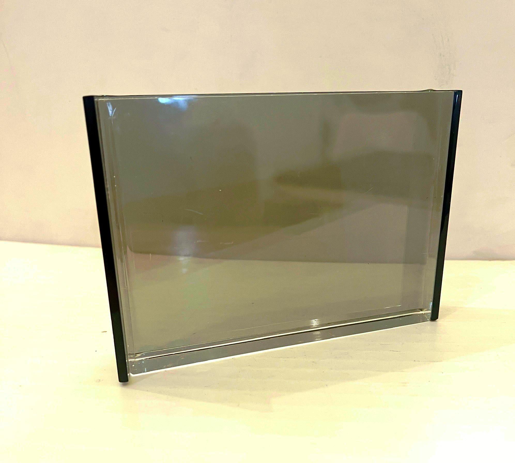 Solid Smoke & Clear Lucite Picture Frame Holder 1970's In Good Condition For Sale In San Diego, CA