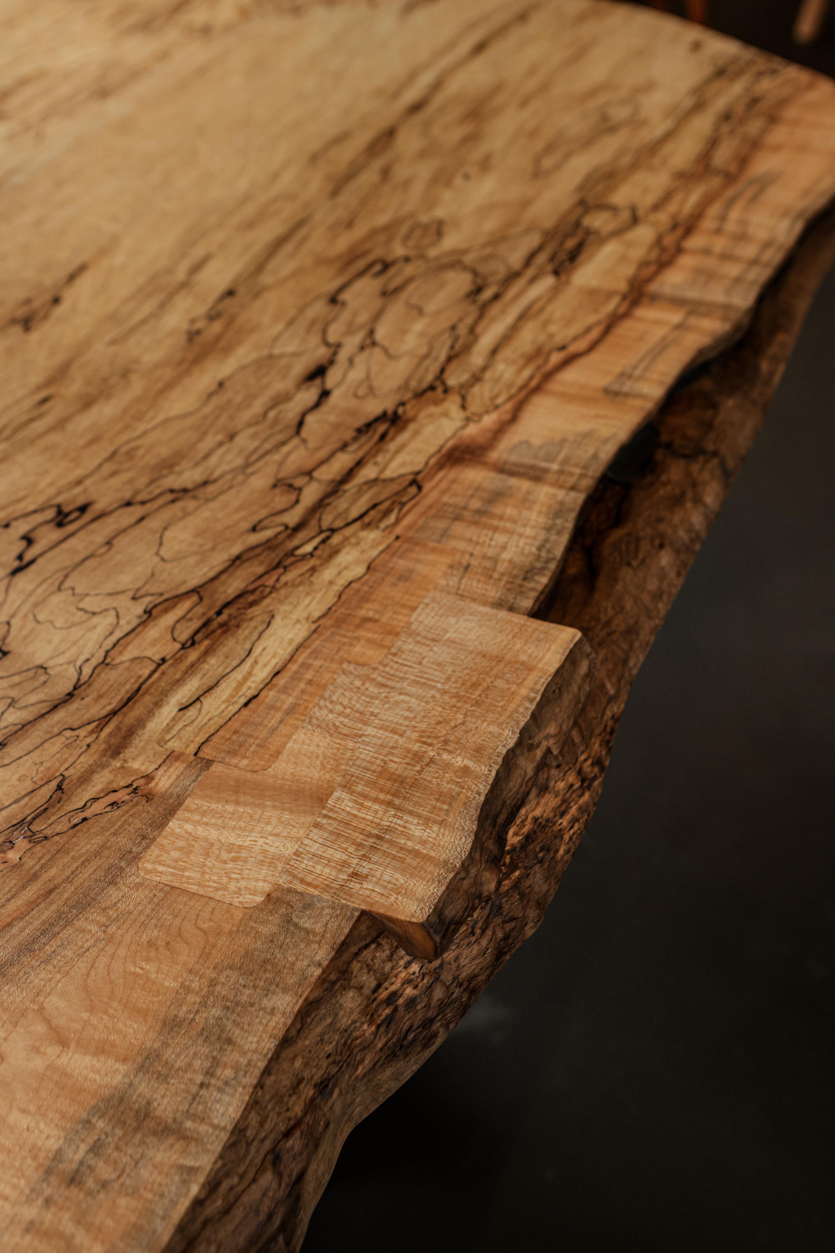 Hand-Crafted In Stock - Solid Spalted Maple Dining Table - 12 Ft - Cove Base For Sale